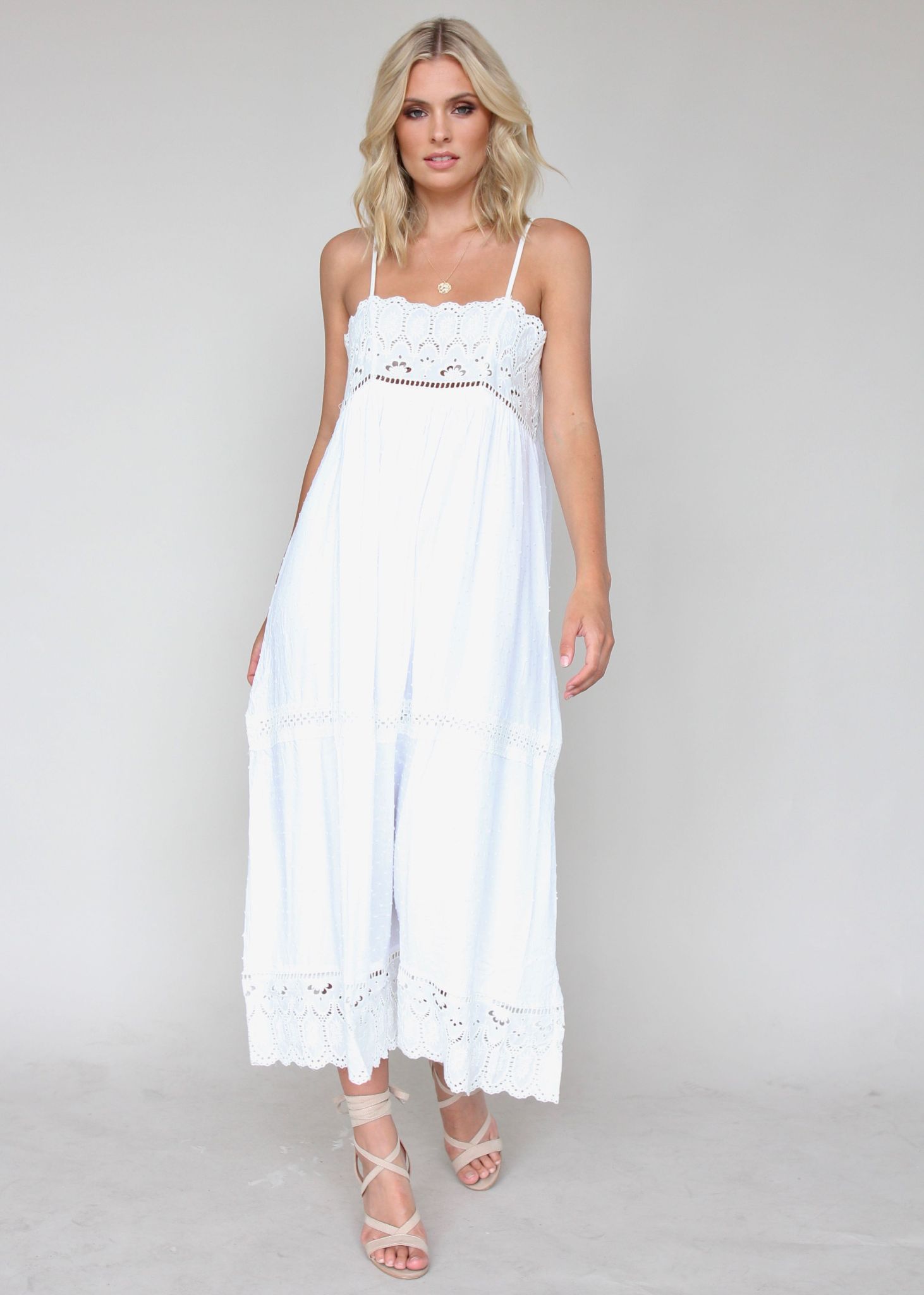 Annabelle Maxi Dress - White Embroidered