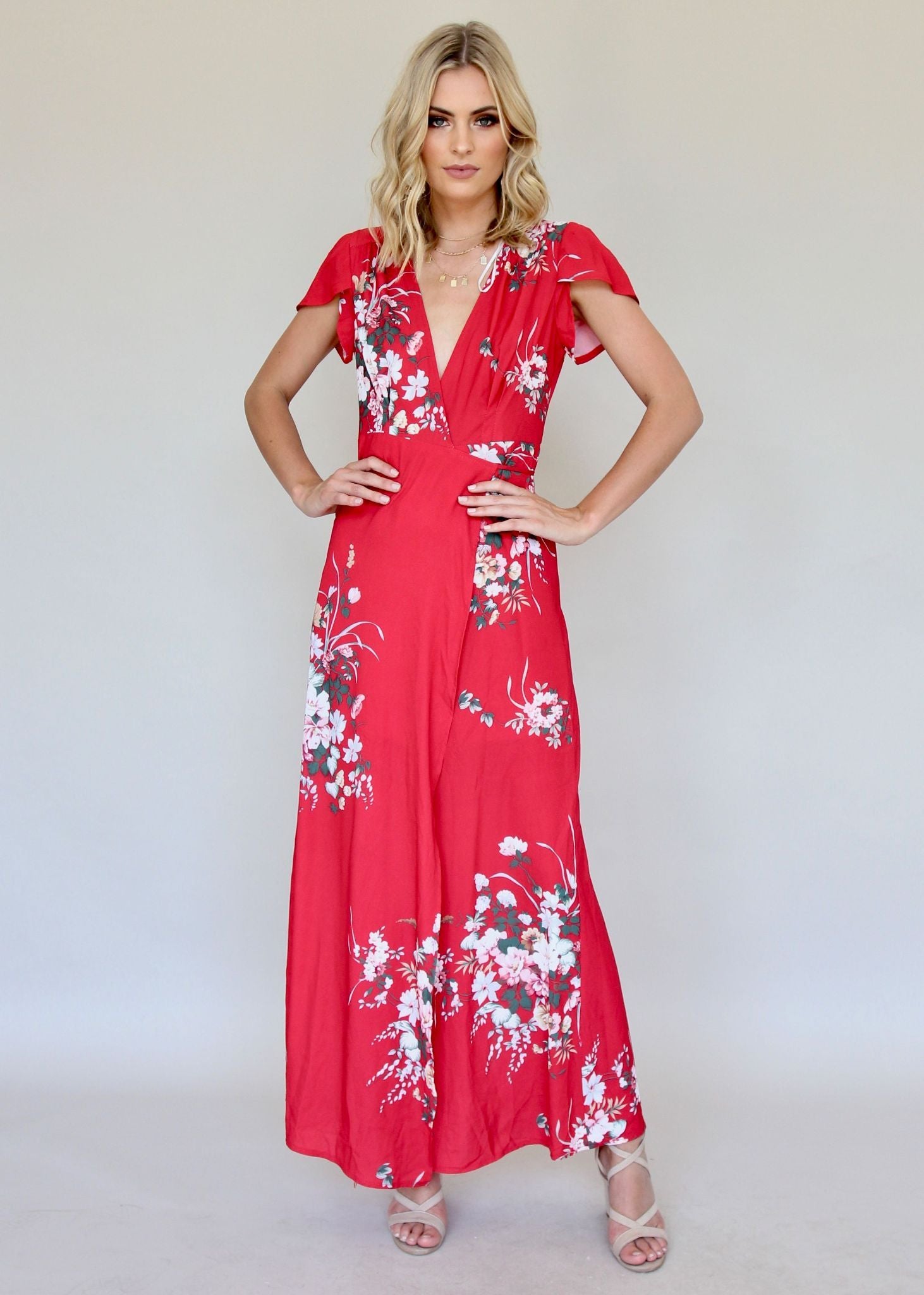 South Branch Wrap Maxi Dress - Red