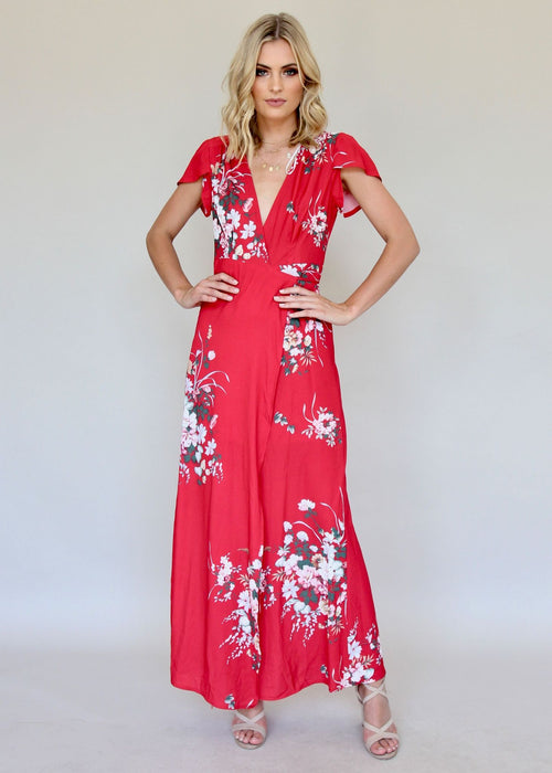 South Branch Wrap Maxi Dress - Red