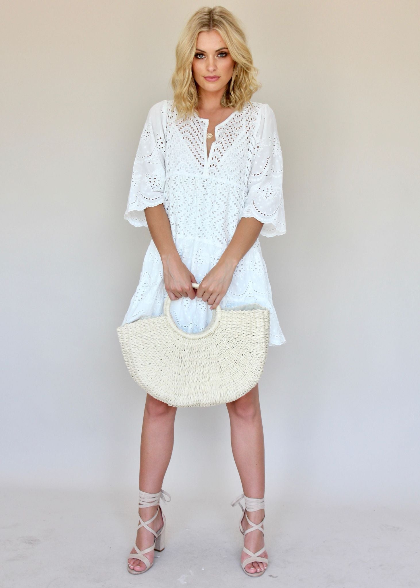Sammi Mini Dress - White Anglaise