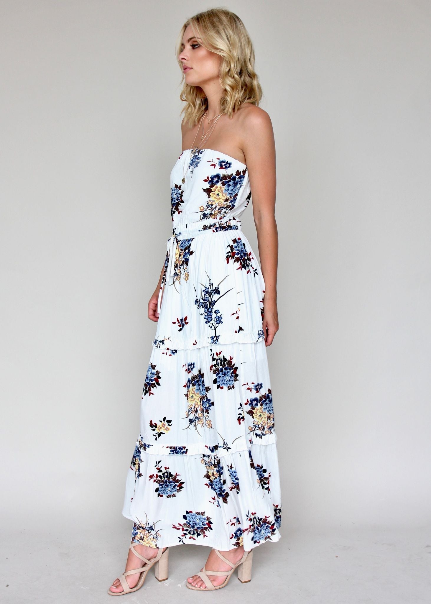 Lucina Strapless Maxi Dress - Blue Petal