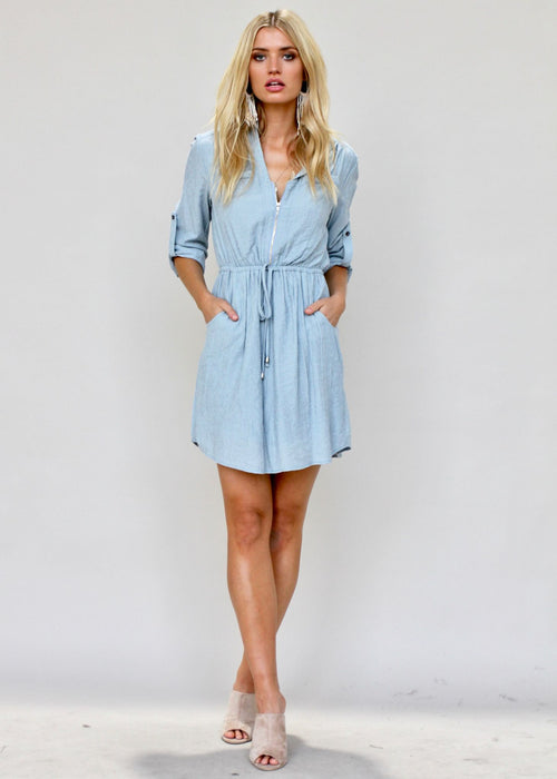 Stronger Sun Tunic Dress - Pale Blue