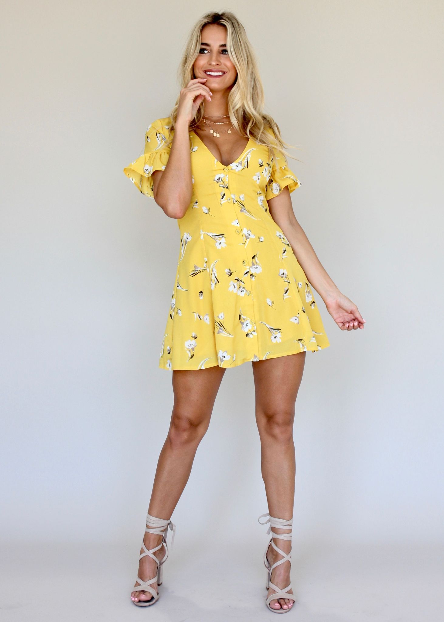 Step Ahead Dress - Yellow Floral