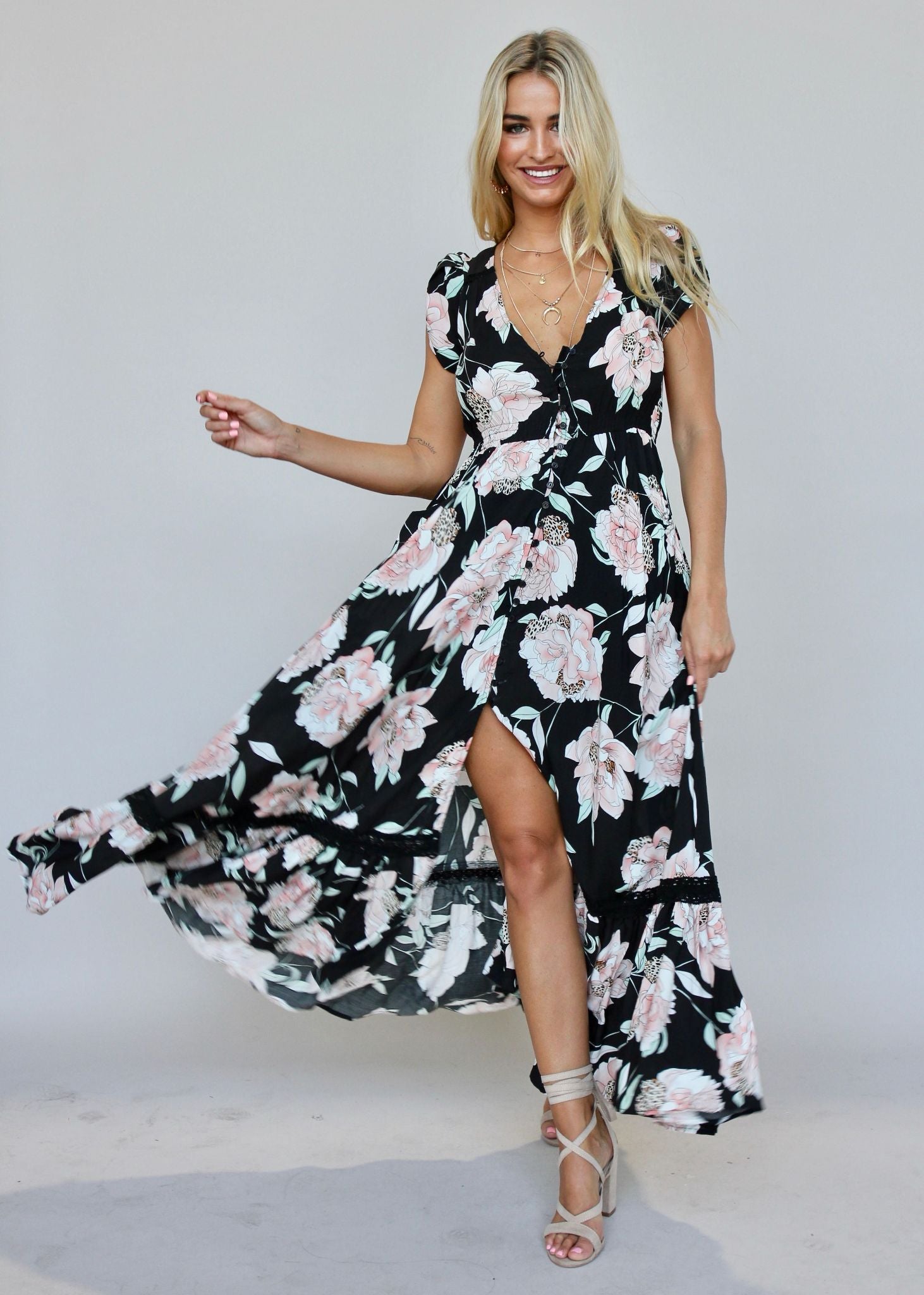 Carmen Maxi Dress - Peach Wildflower