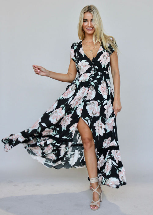 Carmen Maxi Dress - Peach Wildflower