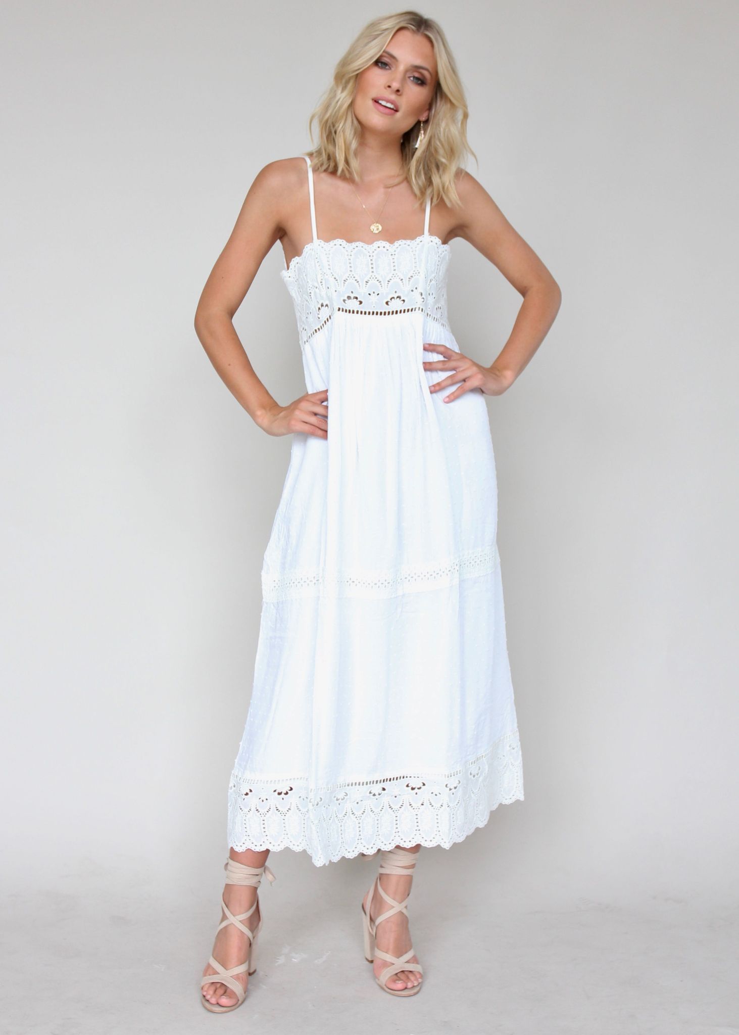 Annabelle Maxi Dress - White Embroidered