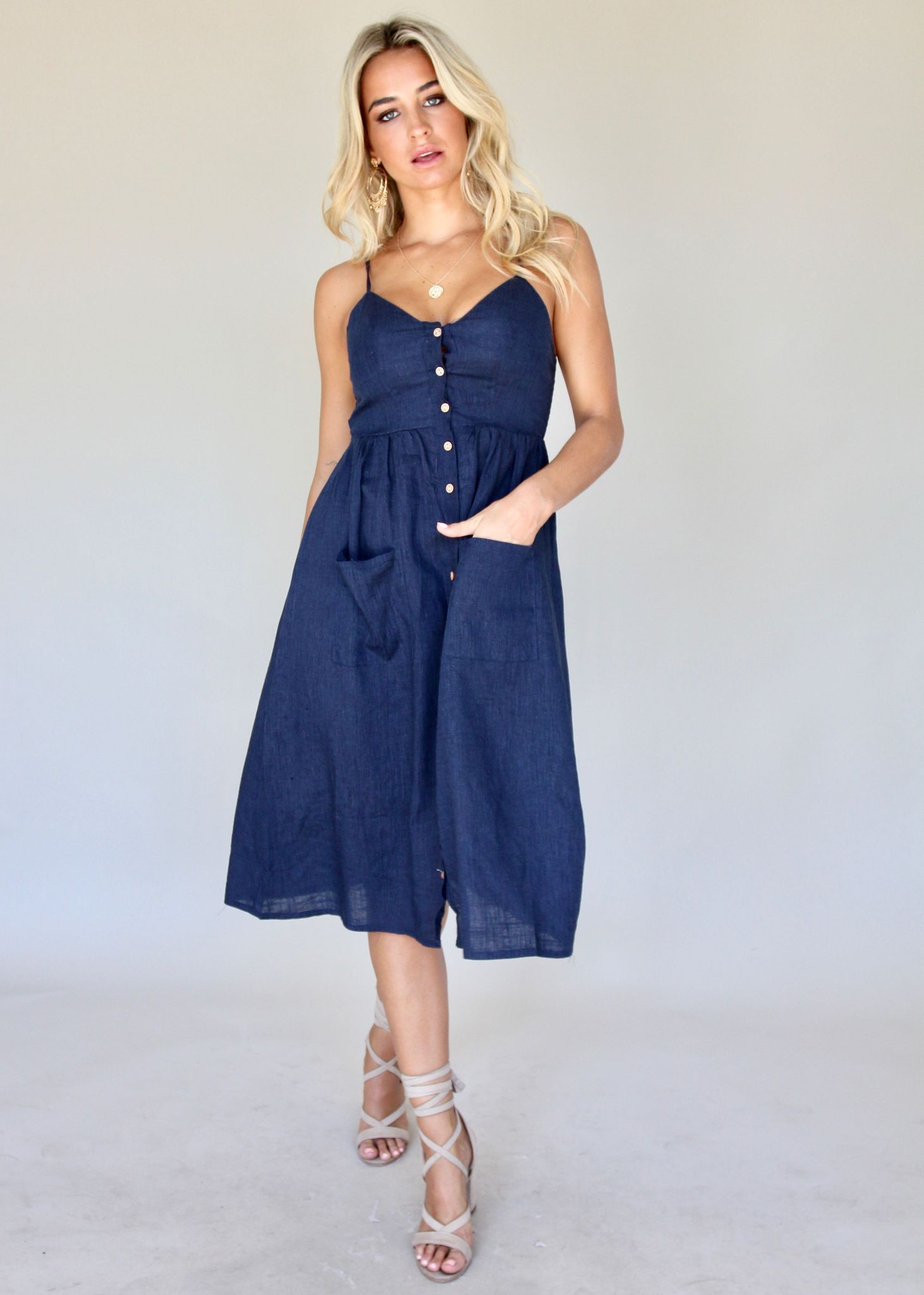 Amari Swing Midi Dress - Navy