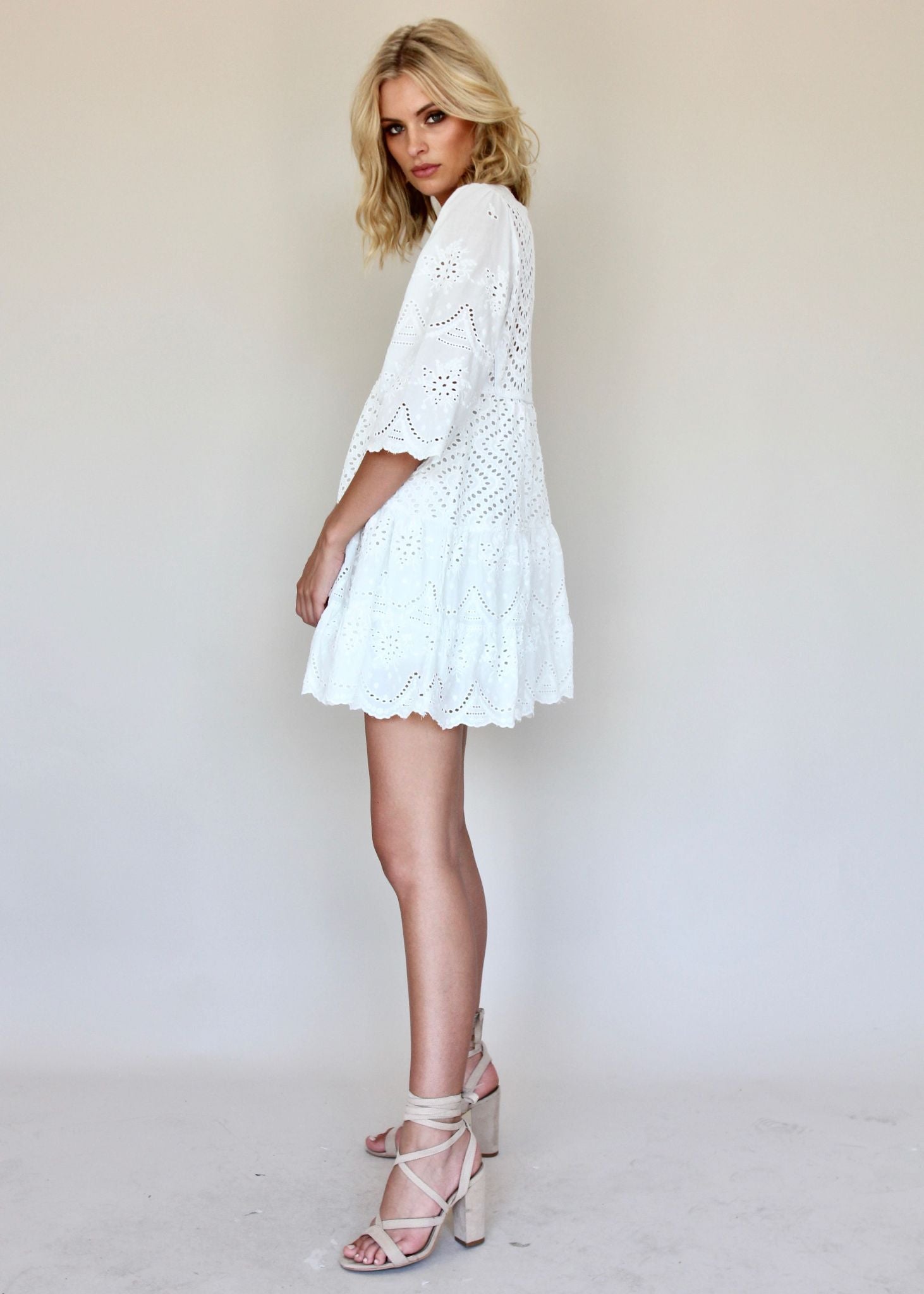 Sammi Mini Dress - White Anglaise