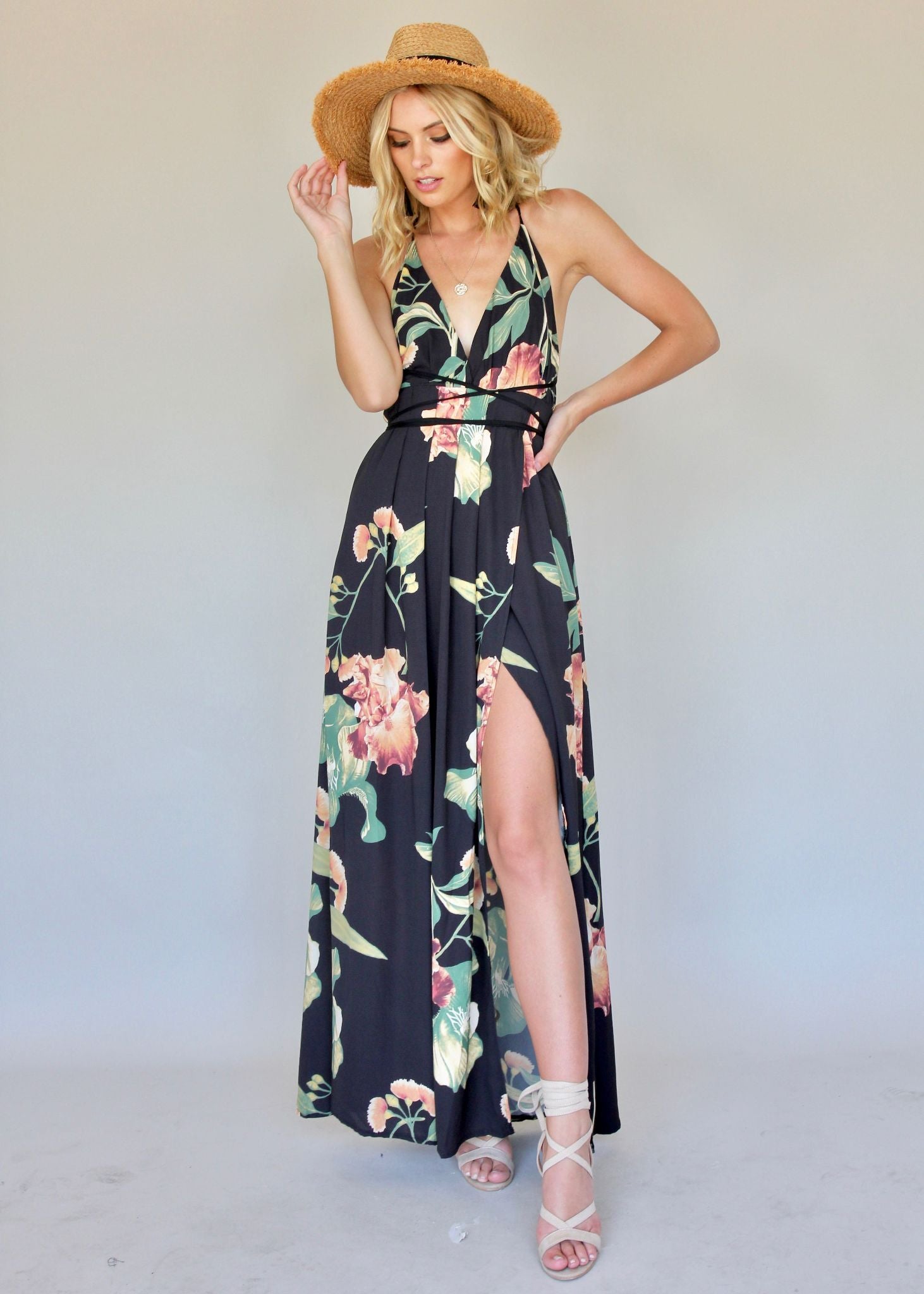 Karmen Halter Maxi Dress - Night Bloom