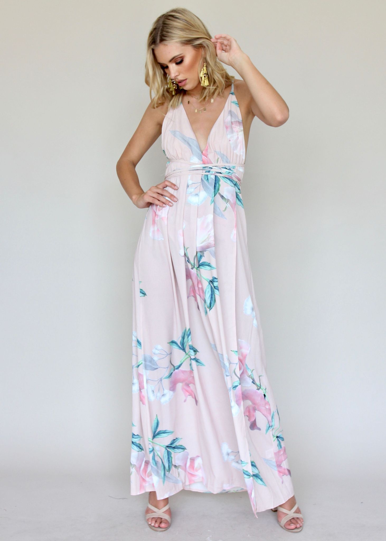 Karmen Halter Maxi Dress - Pink Tropical