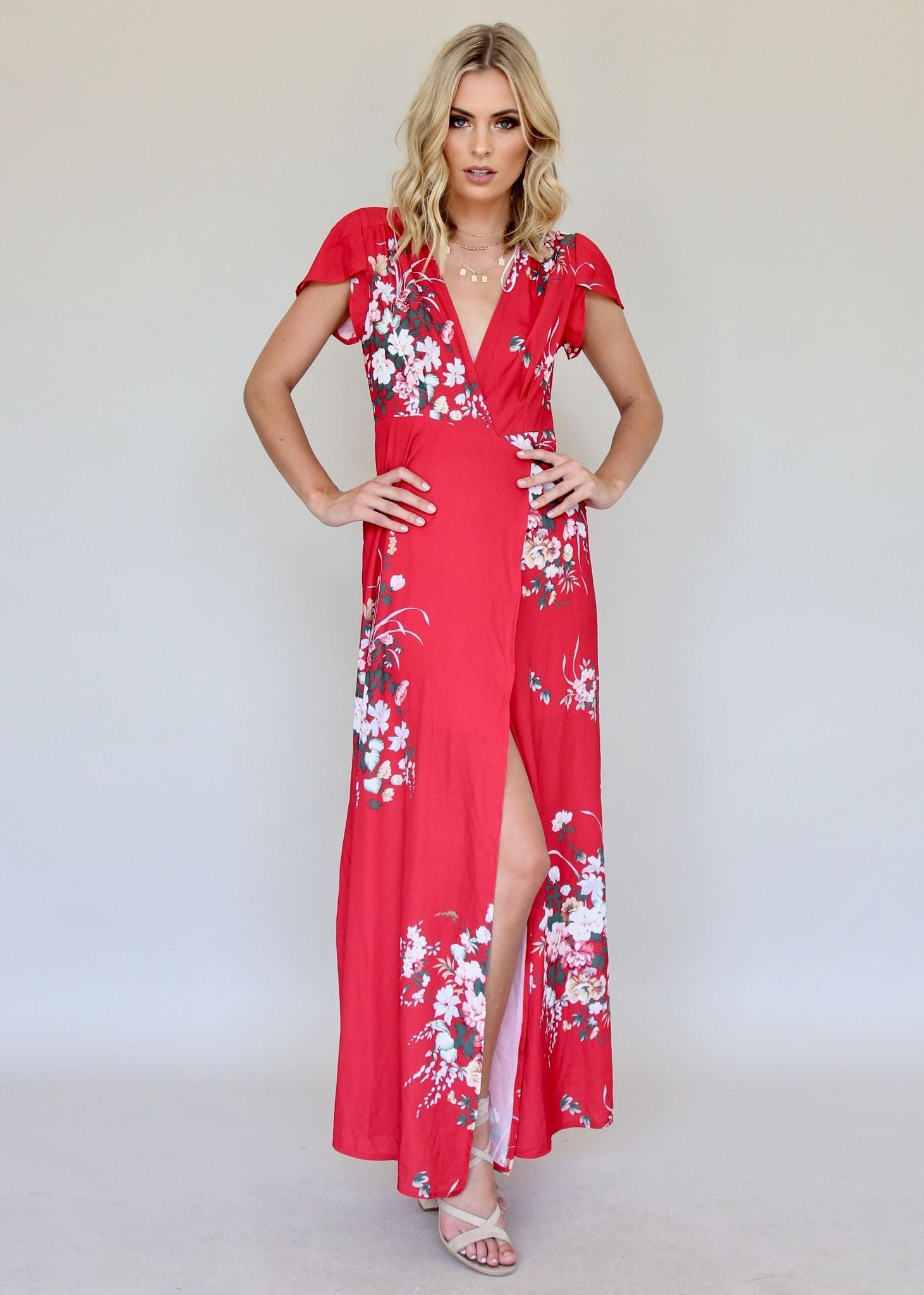 South Branch Wrap Maxi Dress - Red