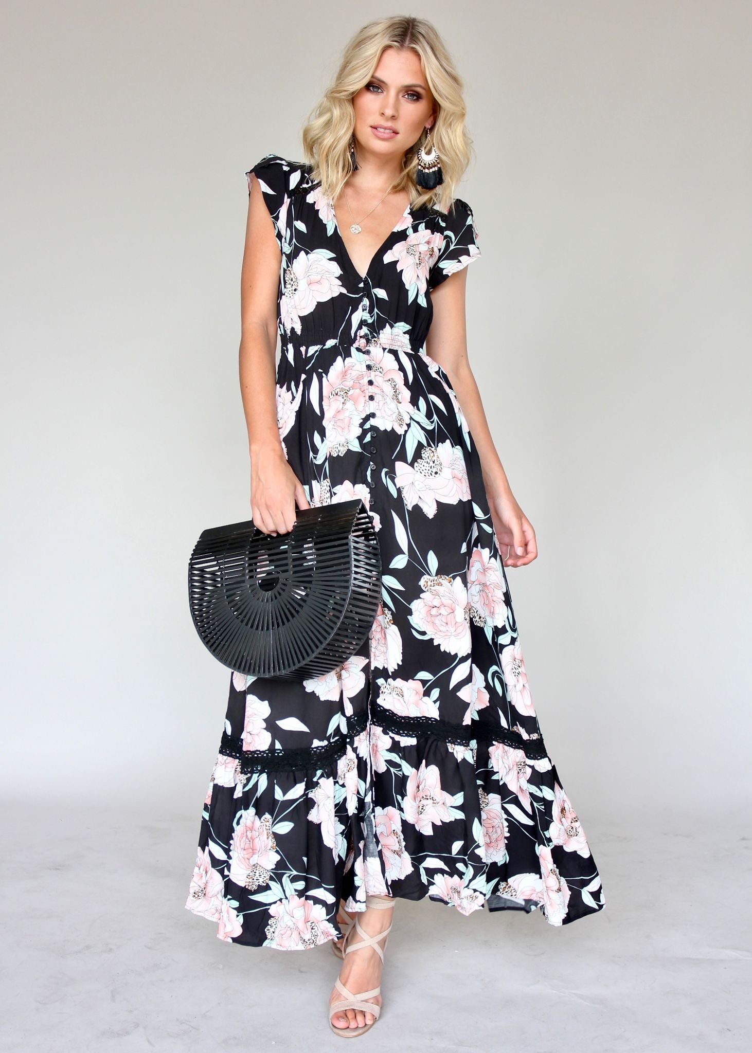 Carmen Maxi Dress - Peach Wildflower