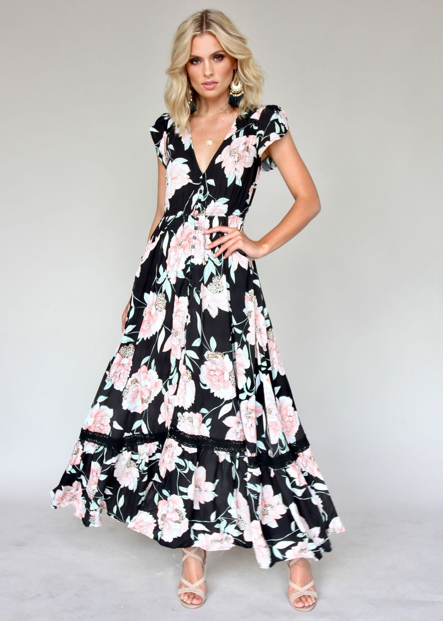 Carmen Maxi Dress - Peach Wildflower