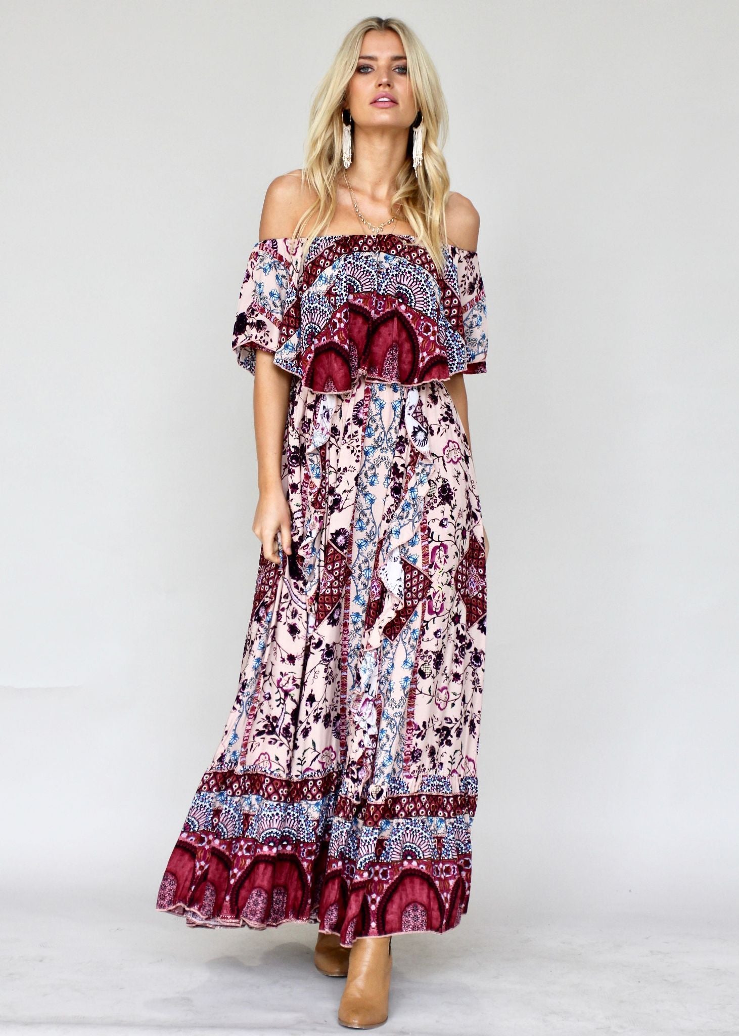 Georgie Off Shoulder Maxi Dress - Marrakesh Dreaming