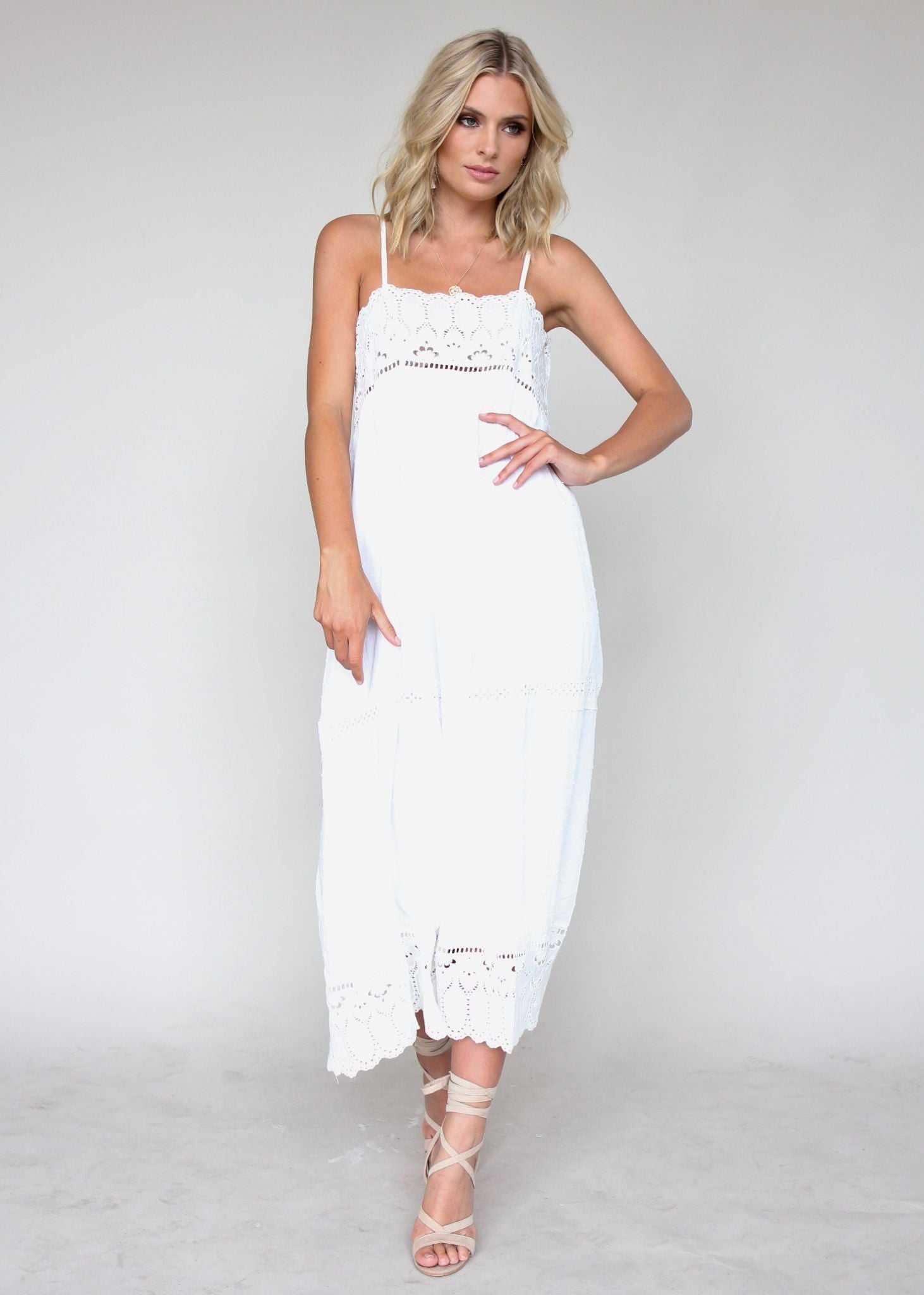 Annabelle Maxi Dress - White Embroidered