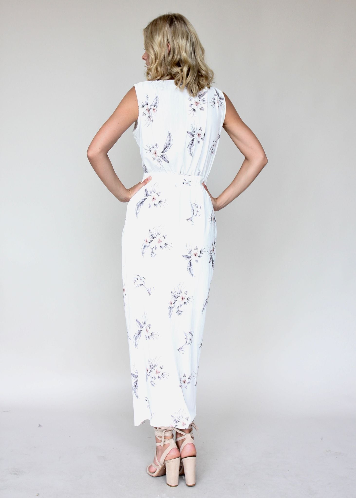 Catalina Zip Dress - White Botanic
