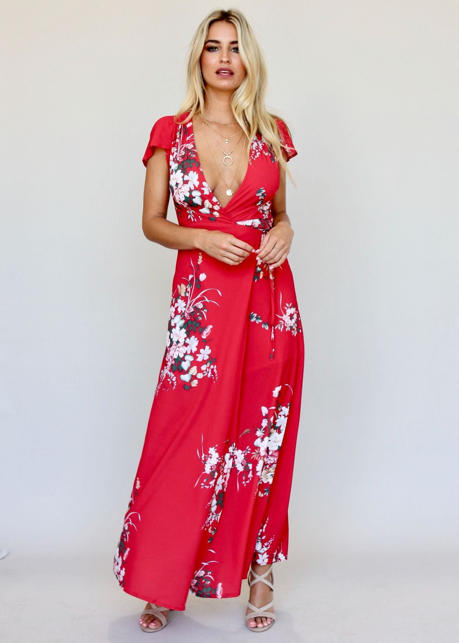 South Branch Wrap Maxi Dress - Red