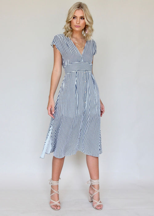 To Be Kind Midi Dress - Navy Stripe