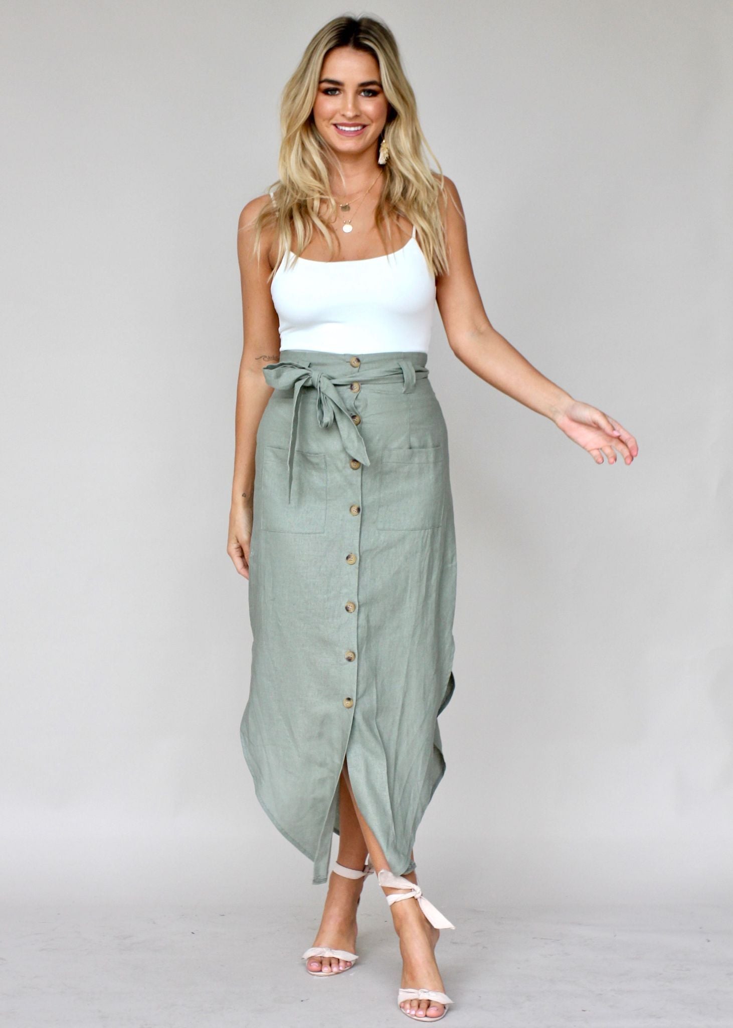 New Spirits Linen Skirt - Khaki