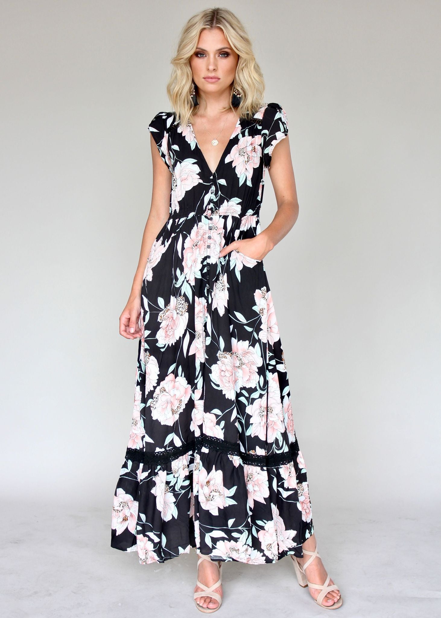 Carmen Maxi Dress - Peach Wildflower