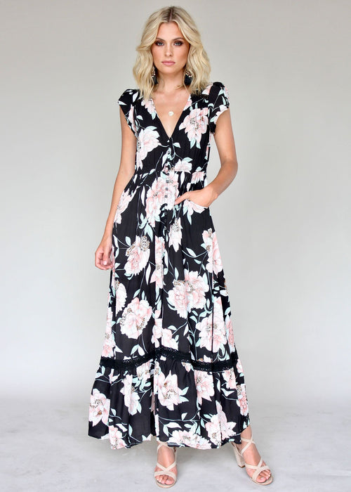 Carmen Maxi Dress - Peach Wildflower
