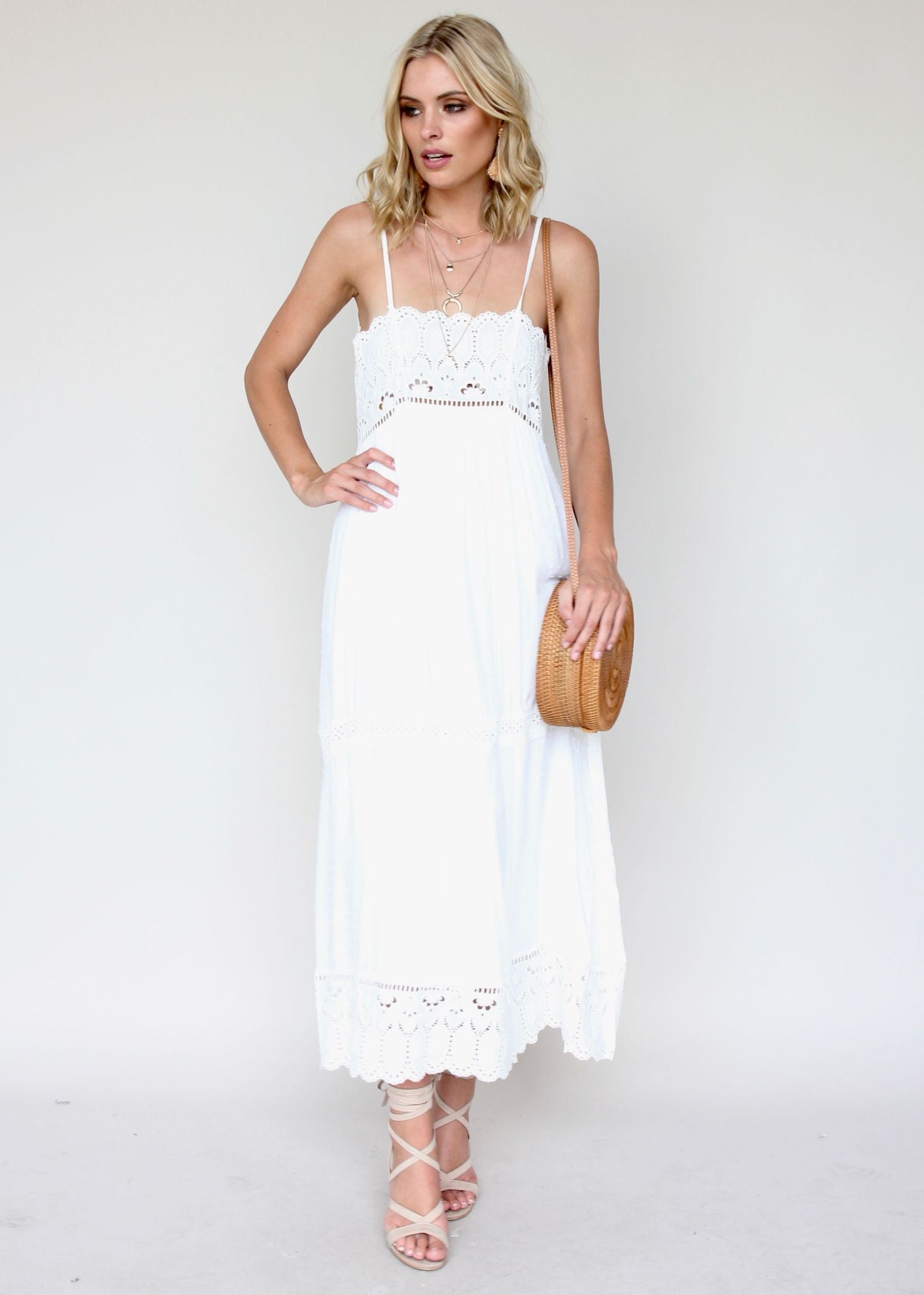 Annabelle Maxi Dress - White Embroidered
