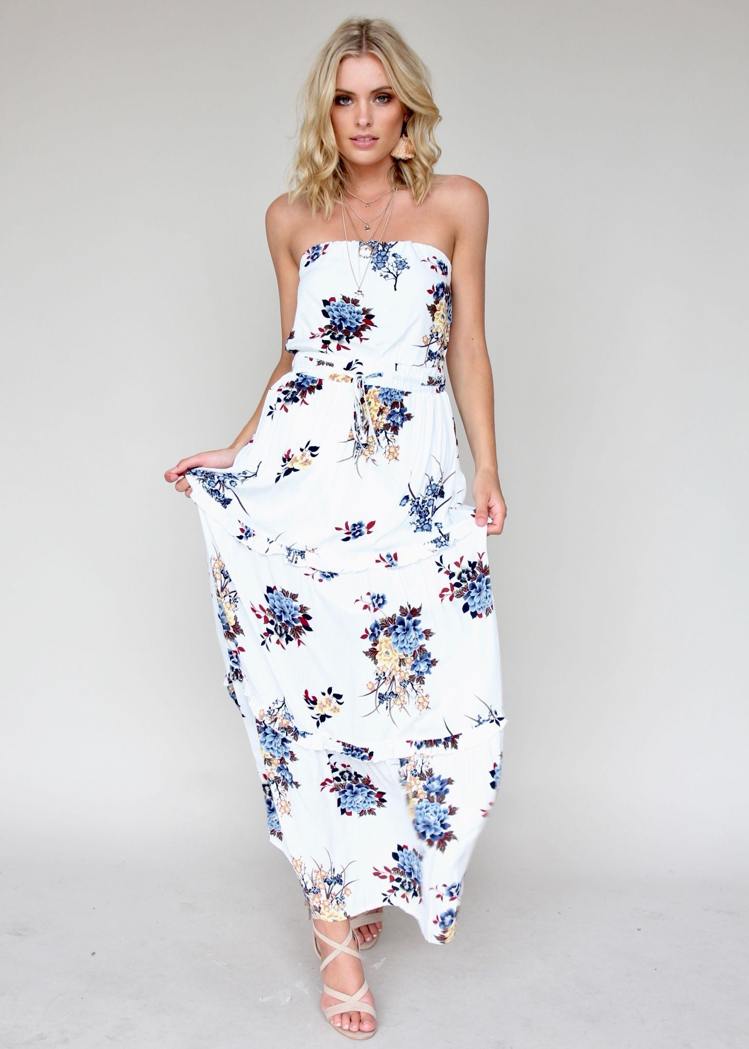 Lucina Strapless Maxi Dress - Blue Petal