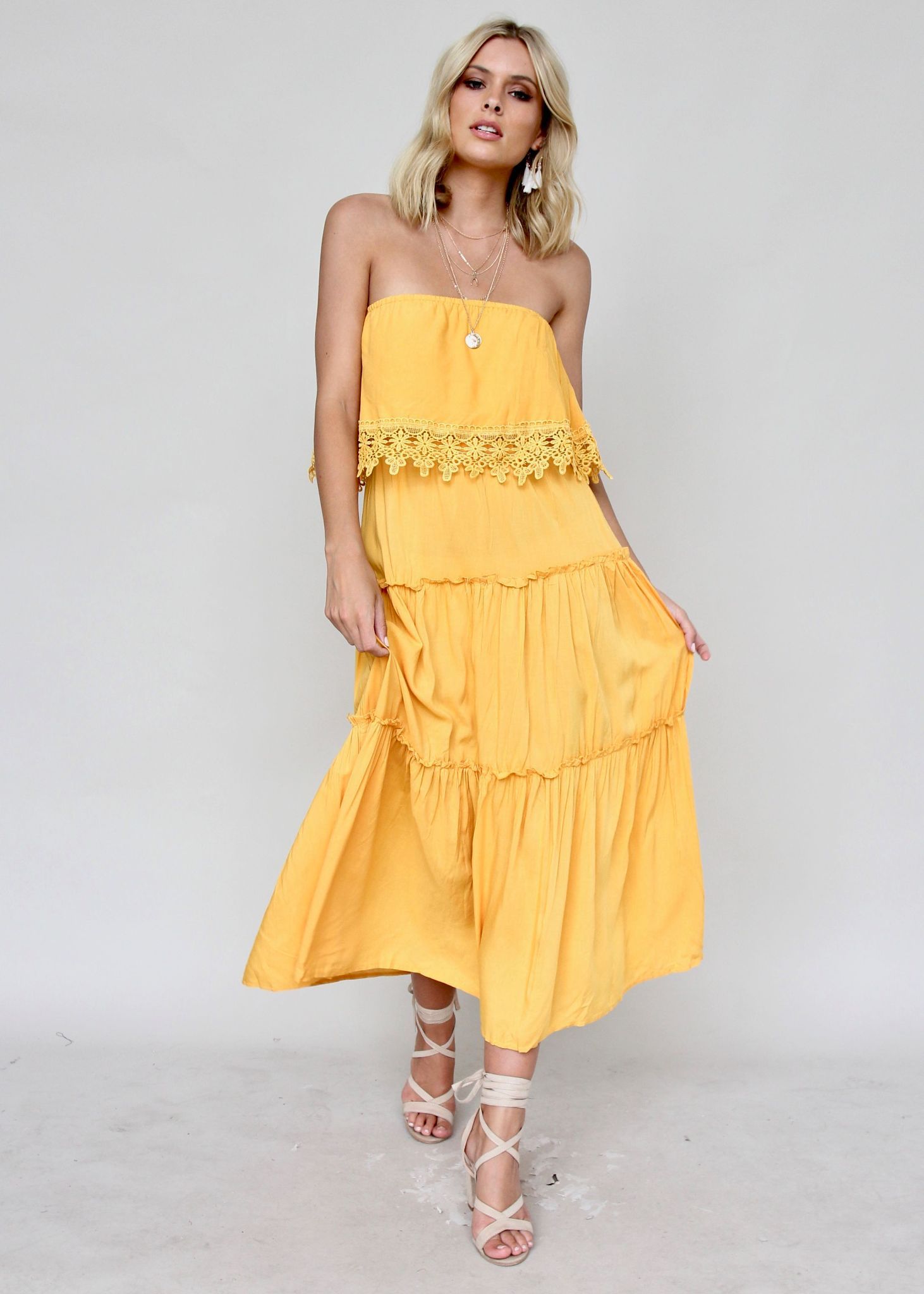 Estella Off Shoulder Midi Dress - Mustard