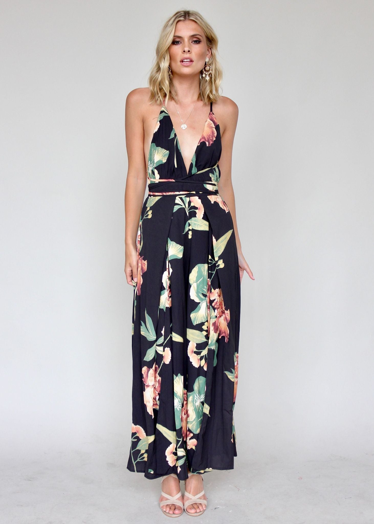Lost In The Sun Pantsuit - Black Floral