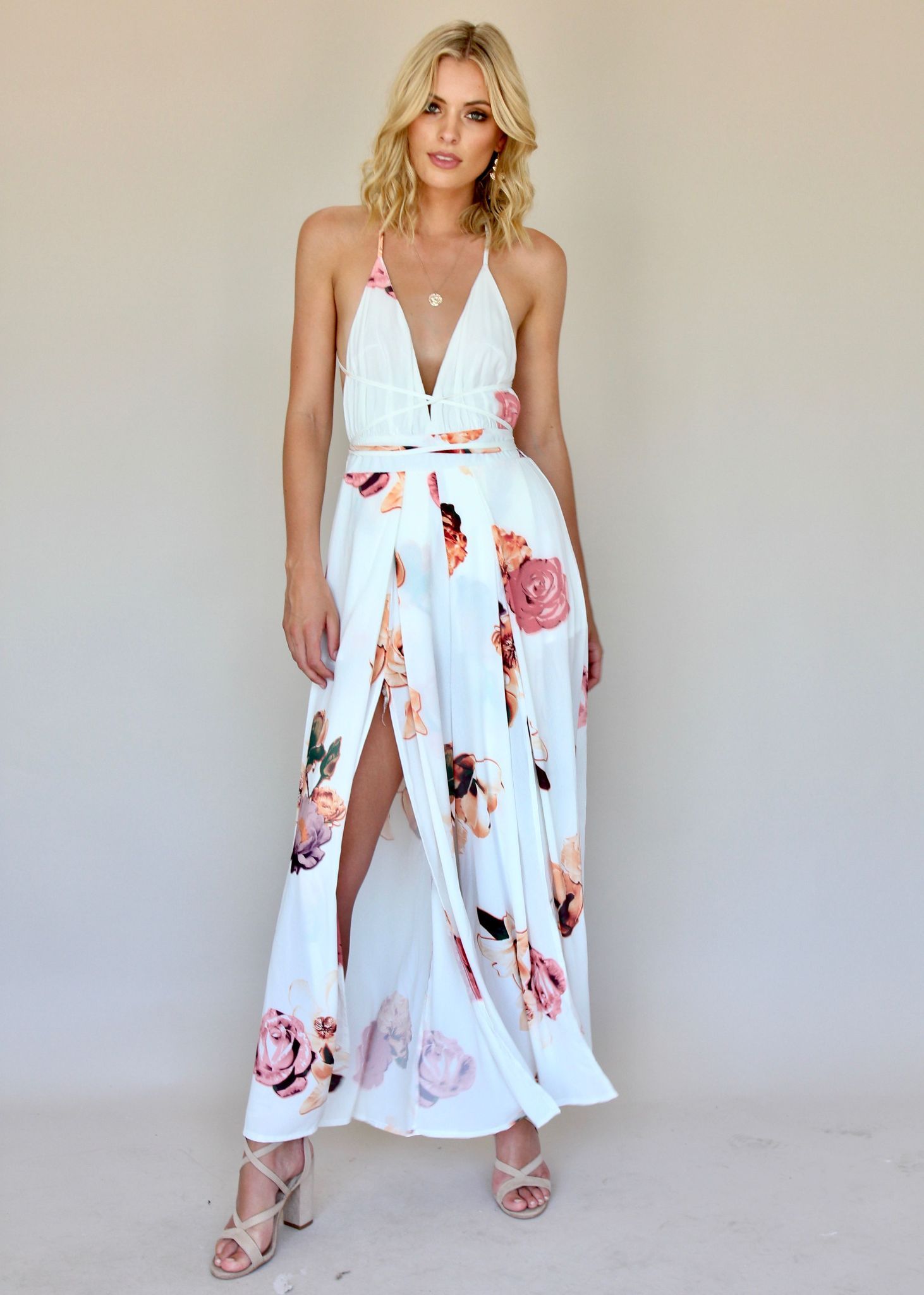 Karmen Halter Maxi Dress - Roses
