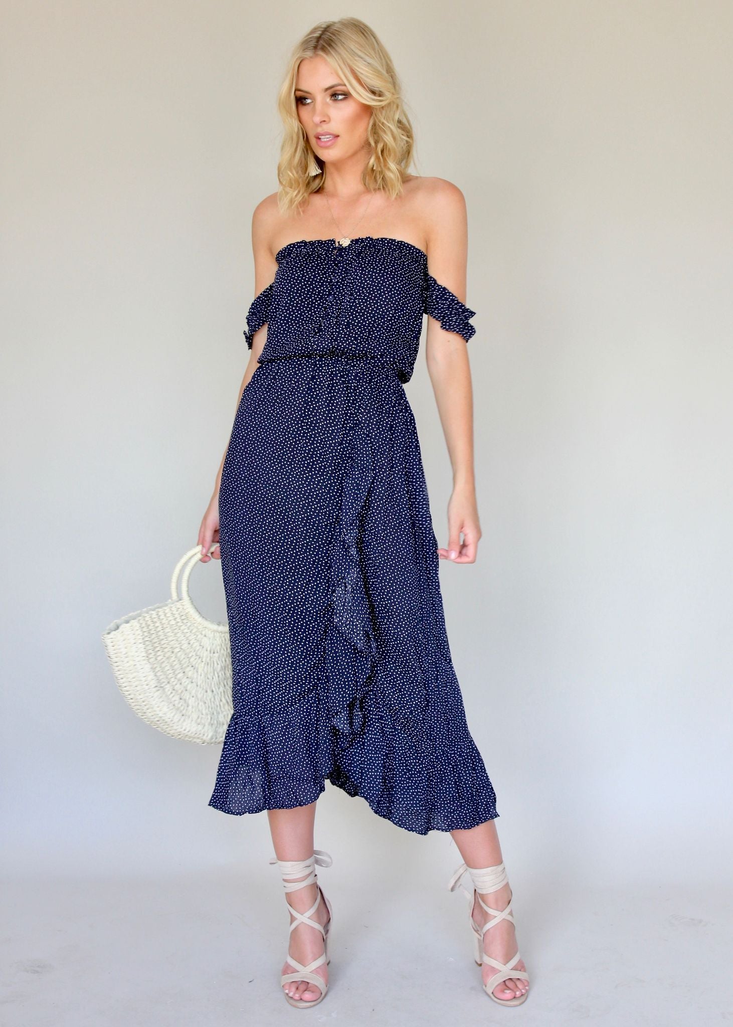 Sweet Solitude Dress - Navy/White