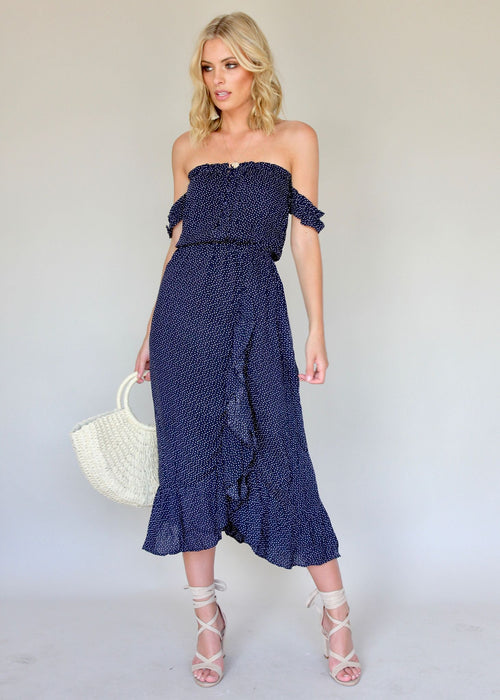 Sweet Solitude Dress - Navy/White