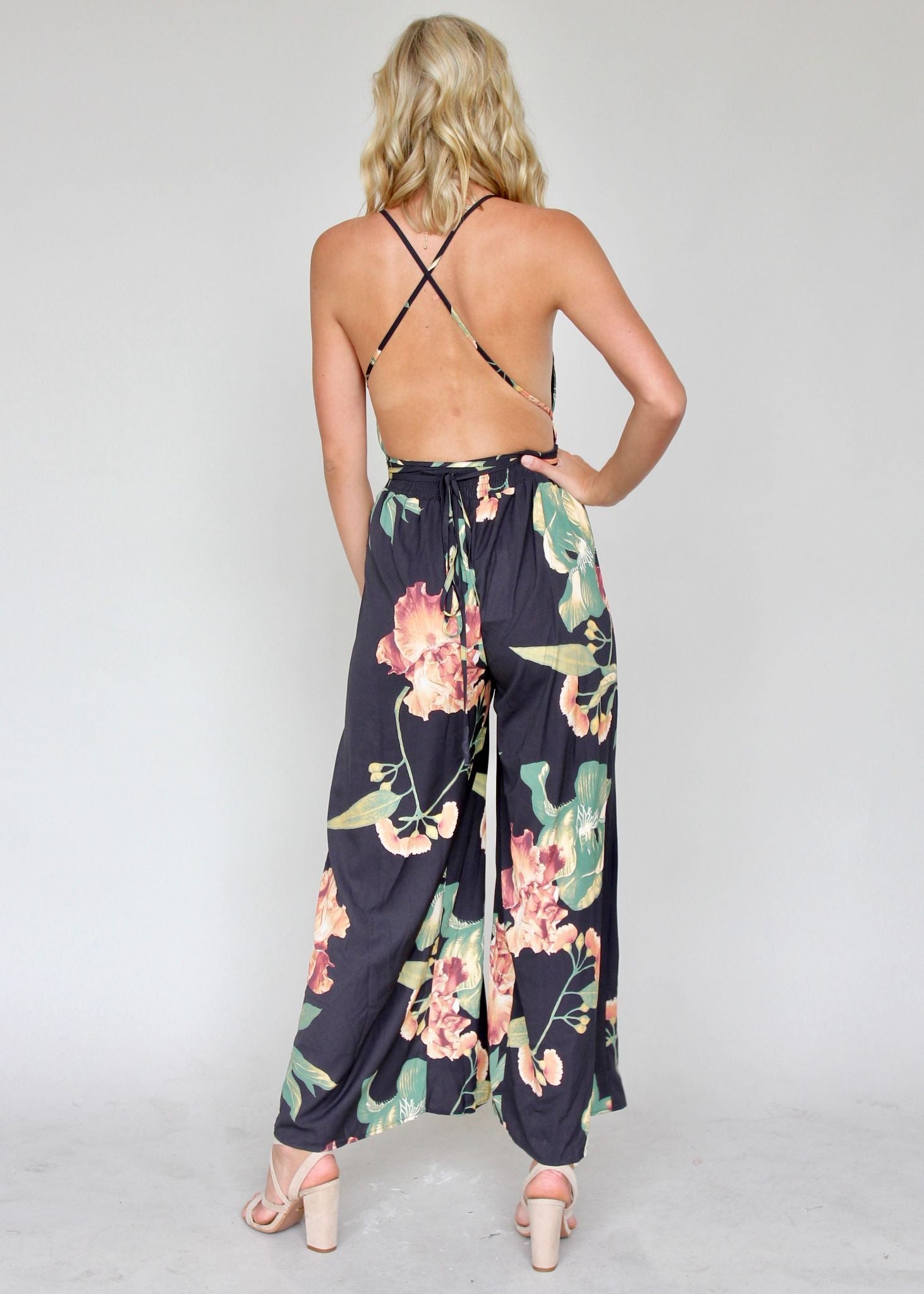 Lost In The Sun Pantsuit - Black Floral