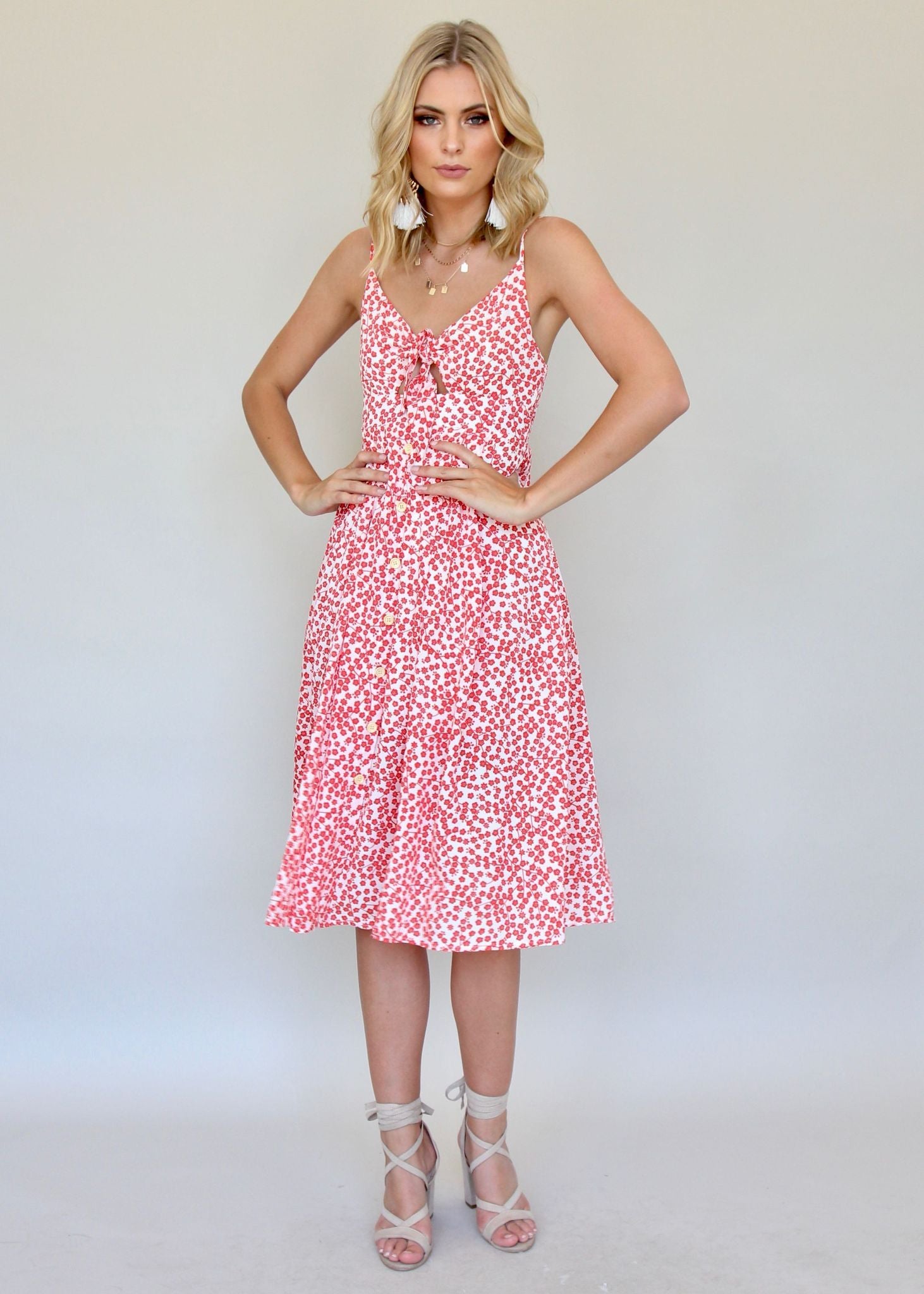Big City Midi Dress - Red/White