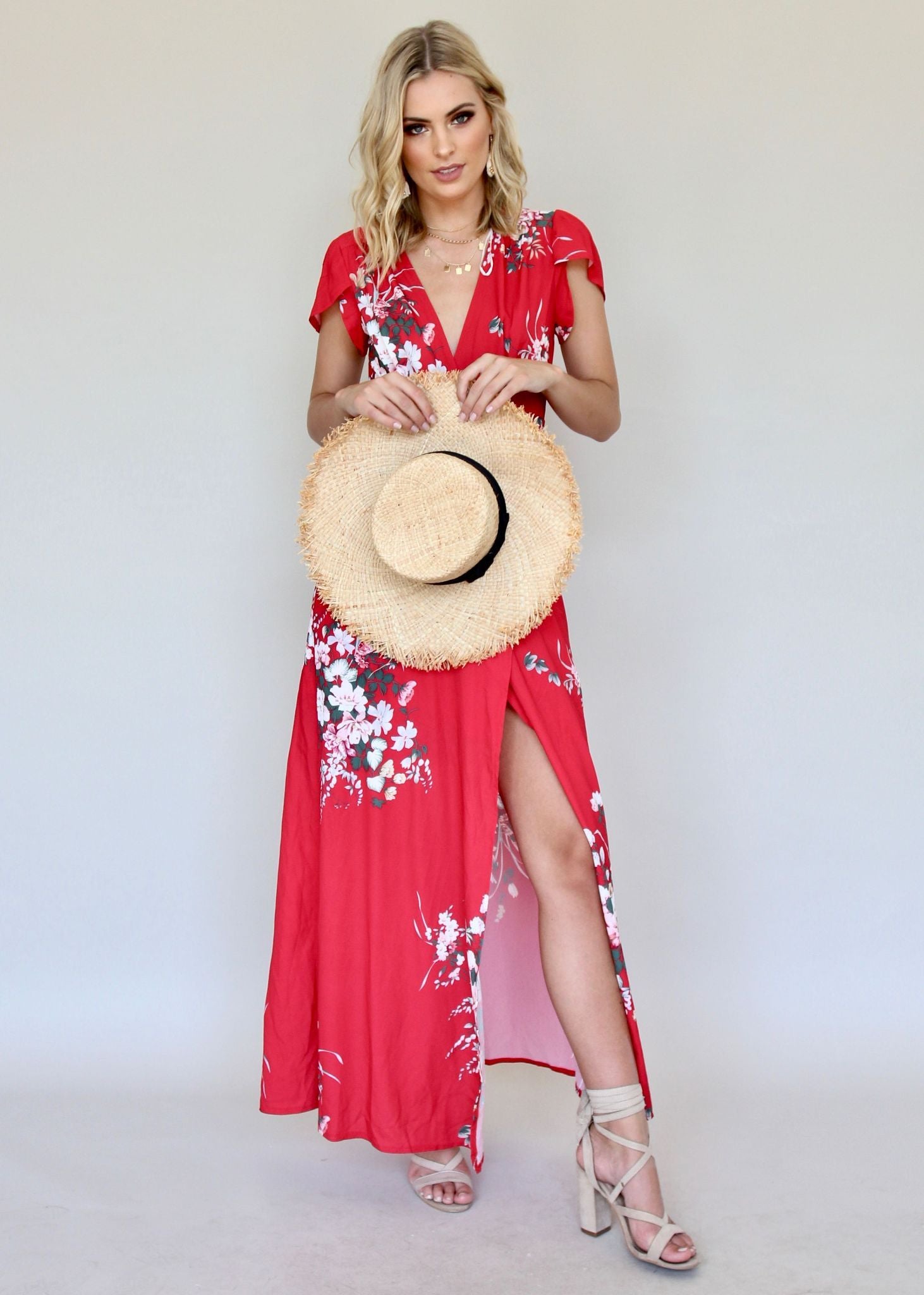 South Branch Wrap Maxi Dress - Red
