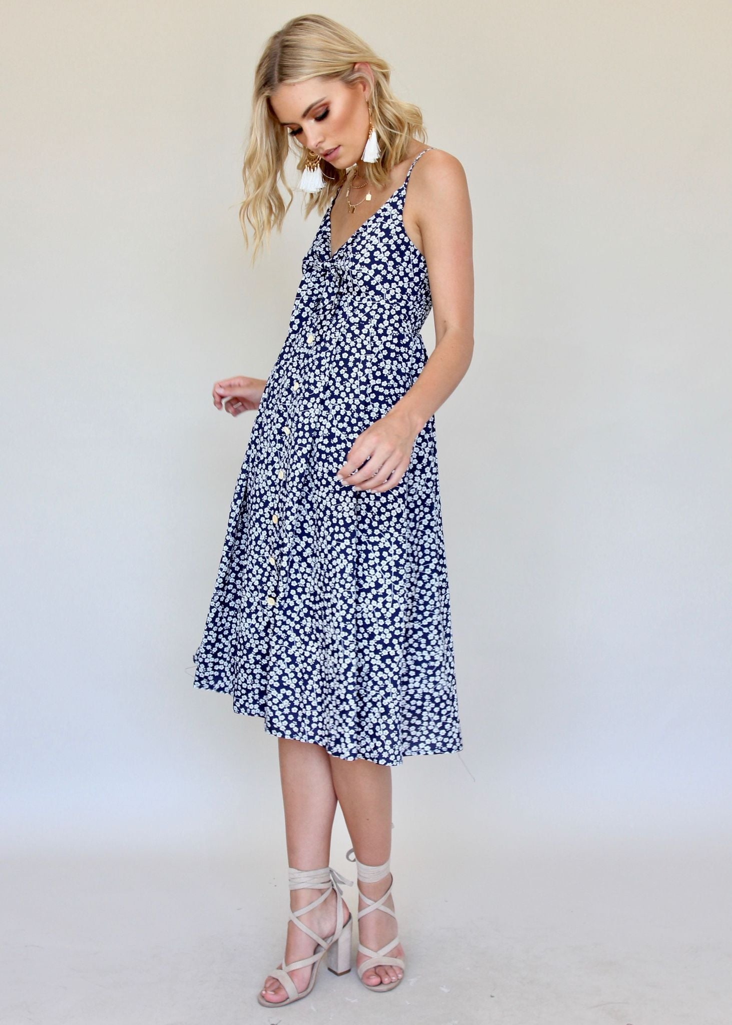 Big City Midi Dress - Navy/White