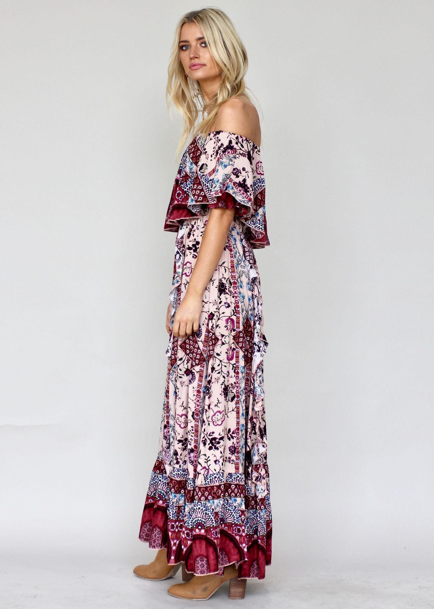 Georgie Off Shoulder Maxi Dress - Marrakesh Dreaming