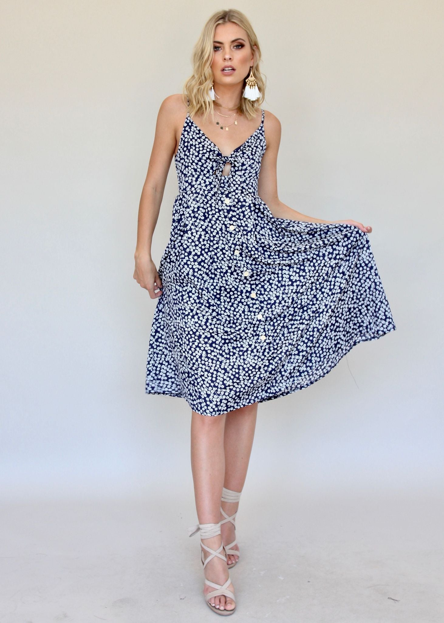 Big City Midi Dress - Navy/White