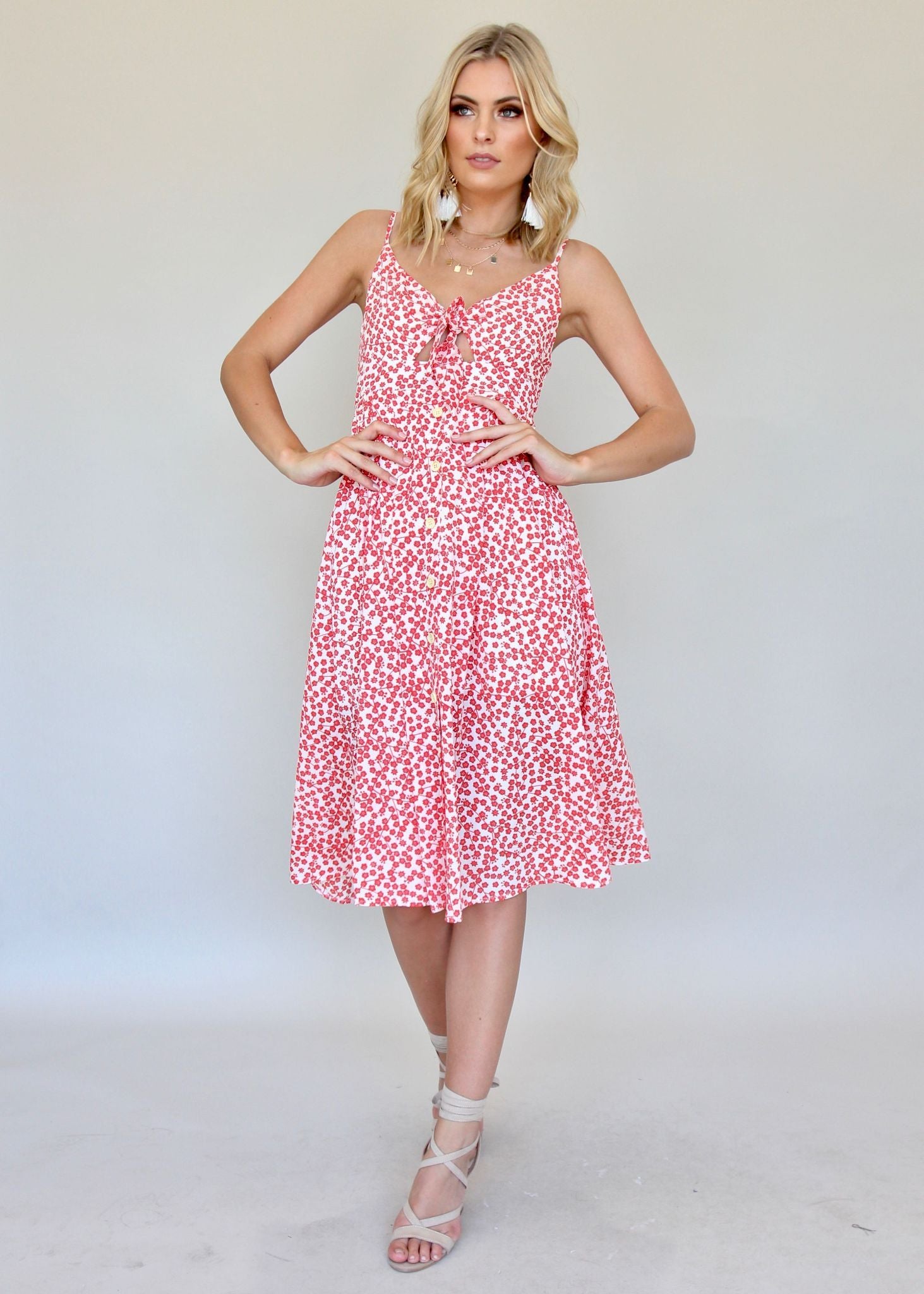 Big City Midi Dress - Red/White