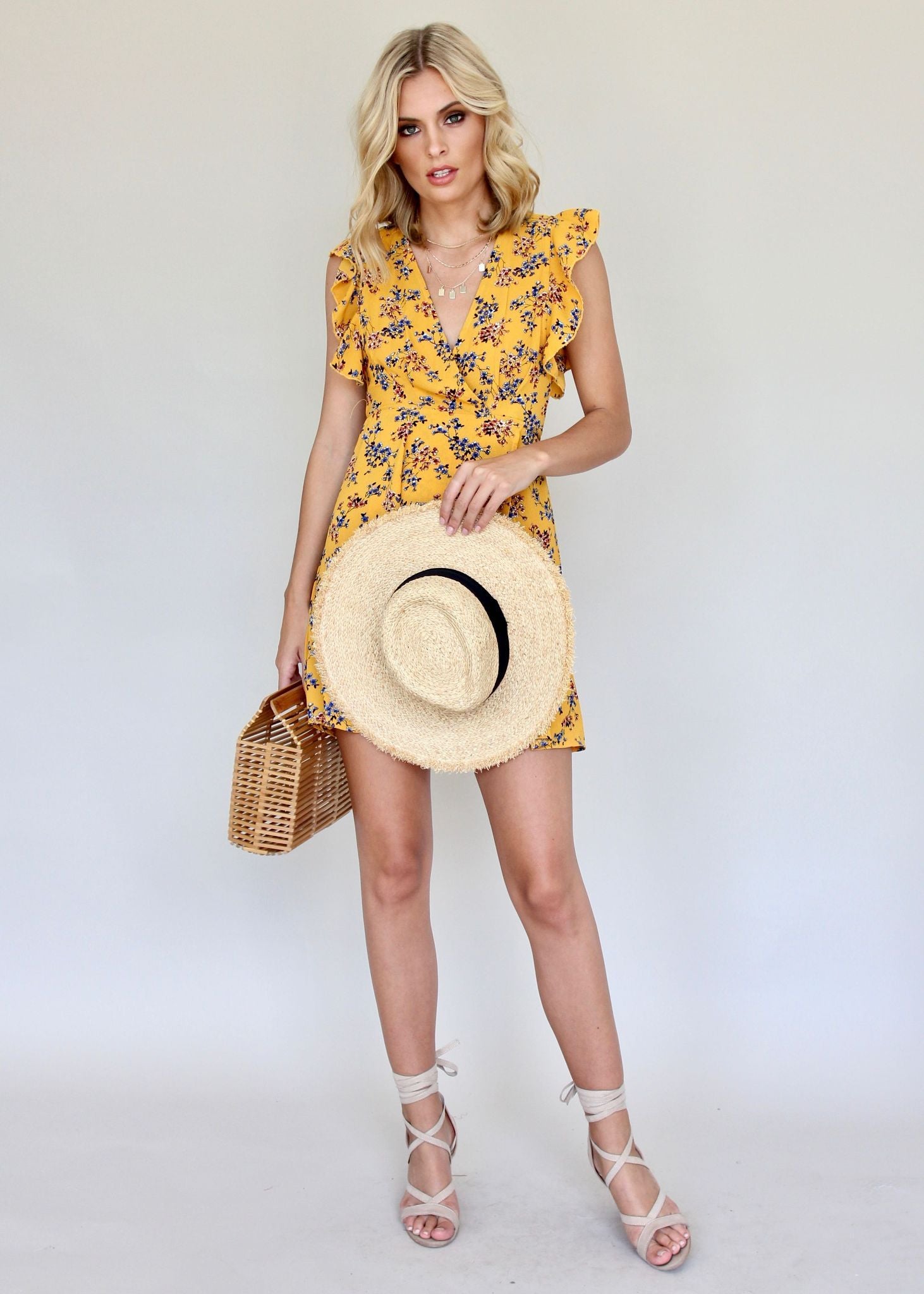 Flamenco Wrap Dress - Mustard Floral