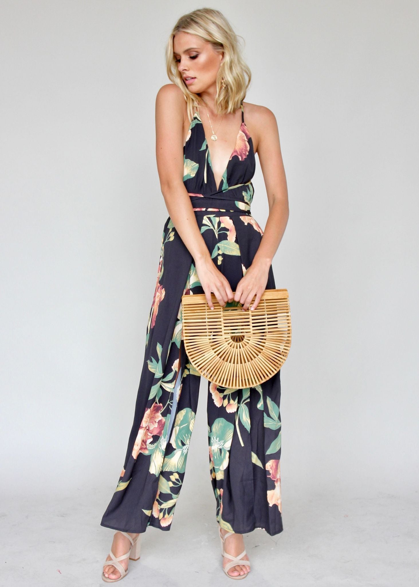 Lost In The Sun Pantsuit - Black Floral