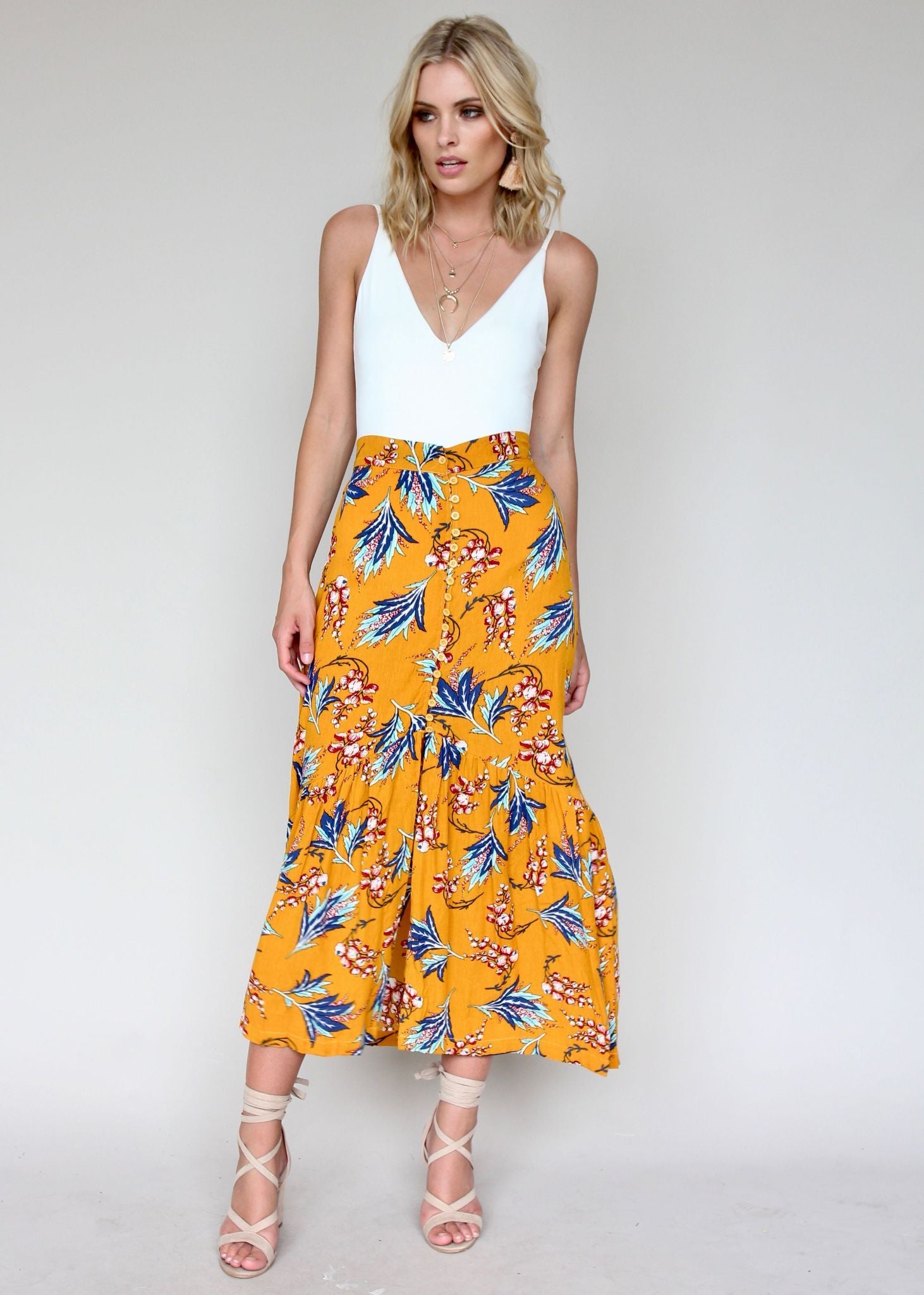 Found Simplicity Skirt - Mustard Floral