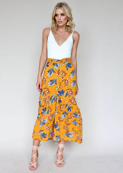 Found Simplicity Skirt - Mustard Floral