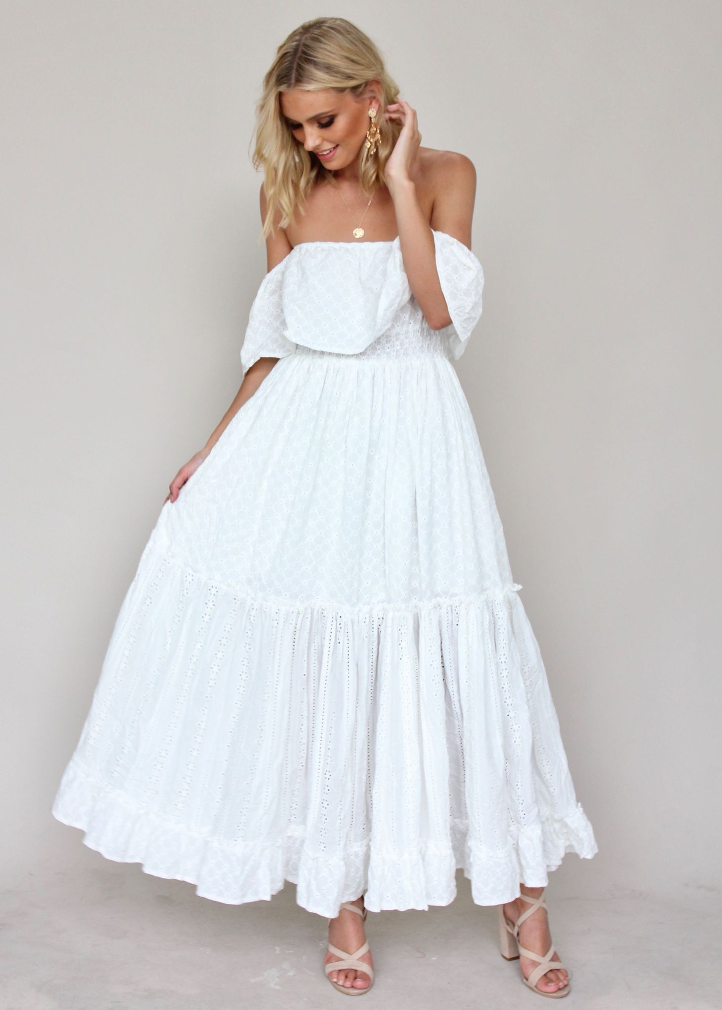 Jennifer Maxi Dress - White Embroidered