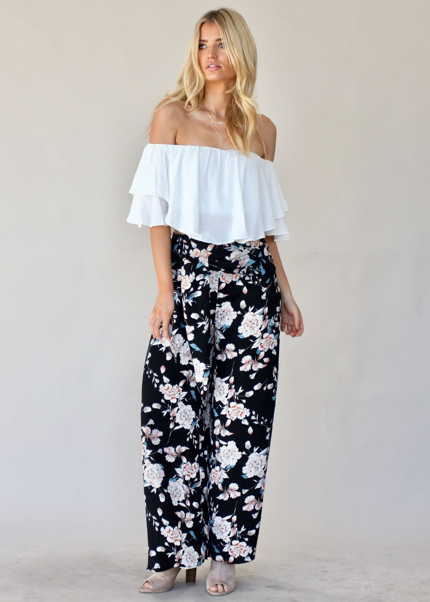 Sanoma Wide Leg Pants - Black Floral