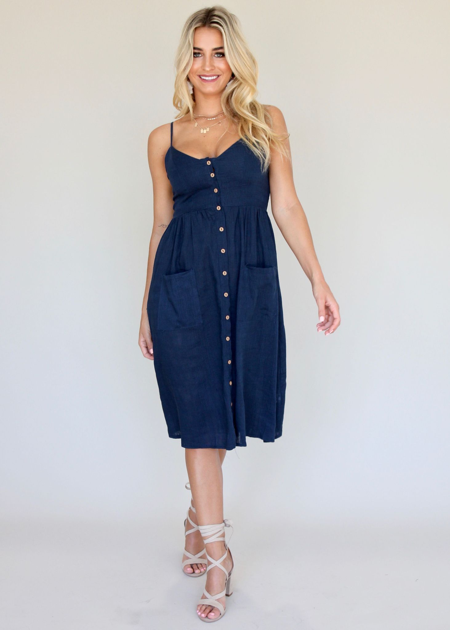 Amari Swing Midi Dress - Navy
