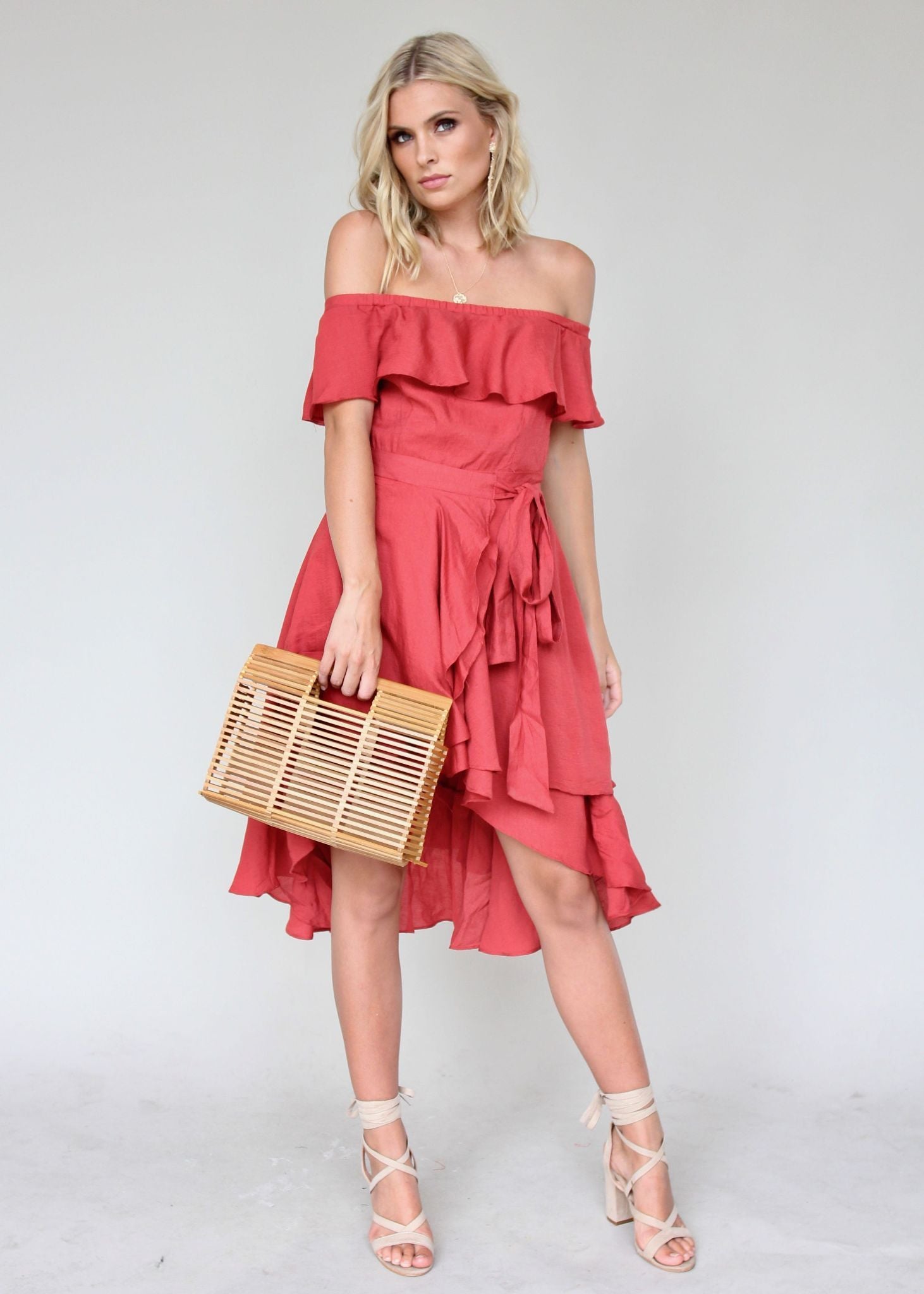 Senorita Off Shoulder Dress - Crimson