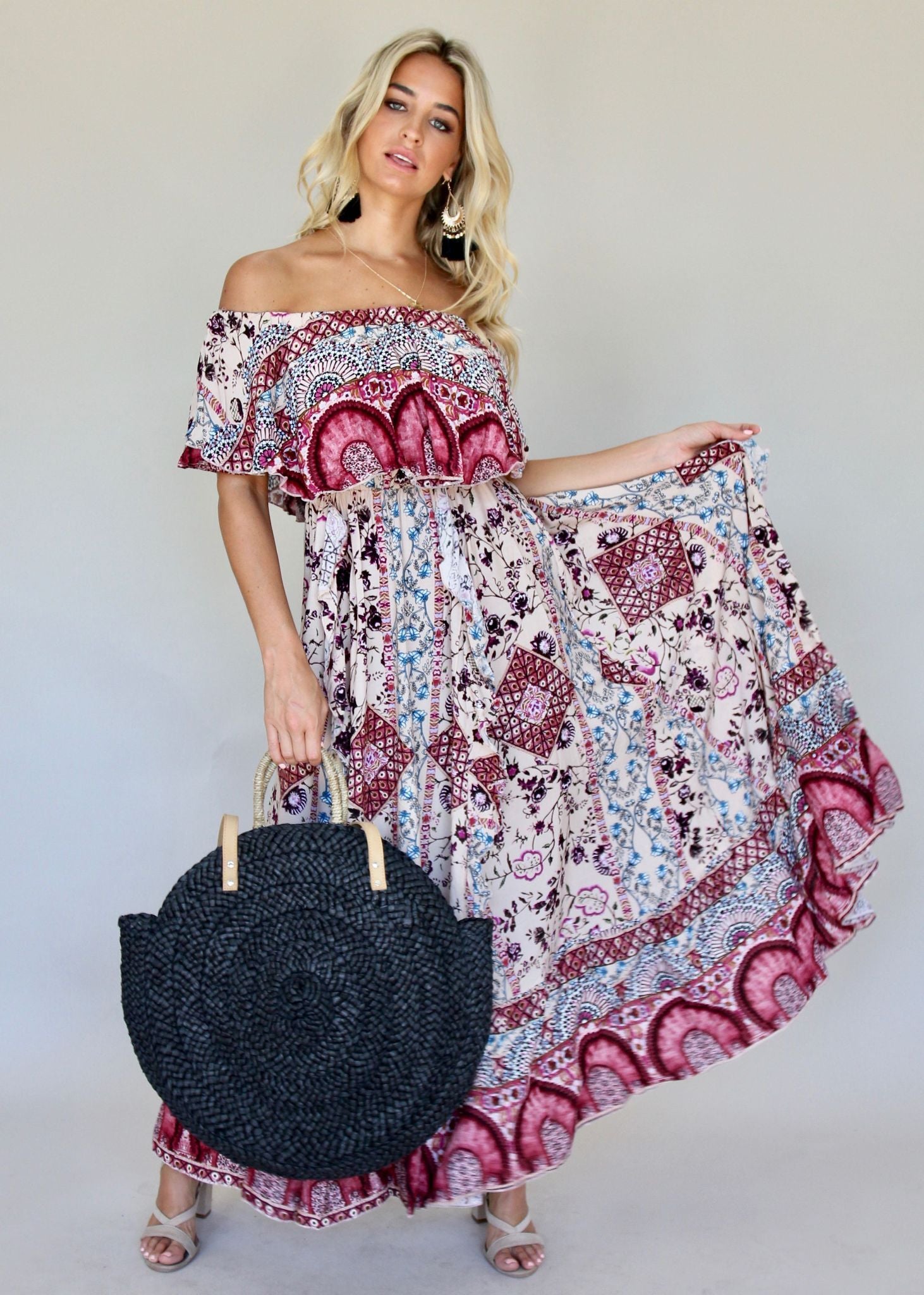 Georgie Off Shoulder Maxi Dress - Marrakesh Dreaming
