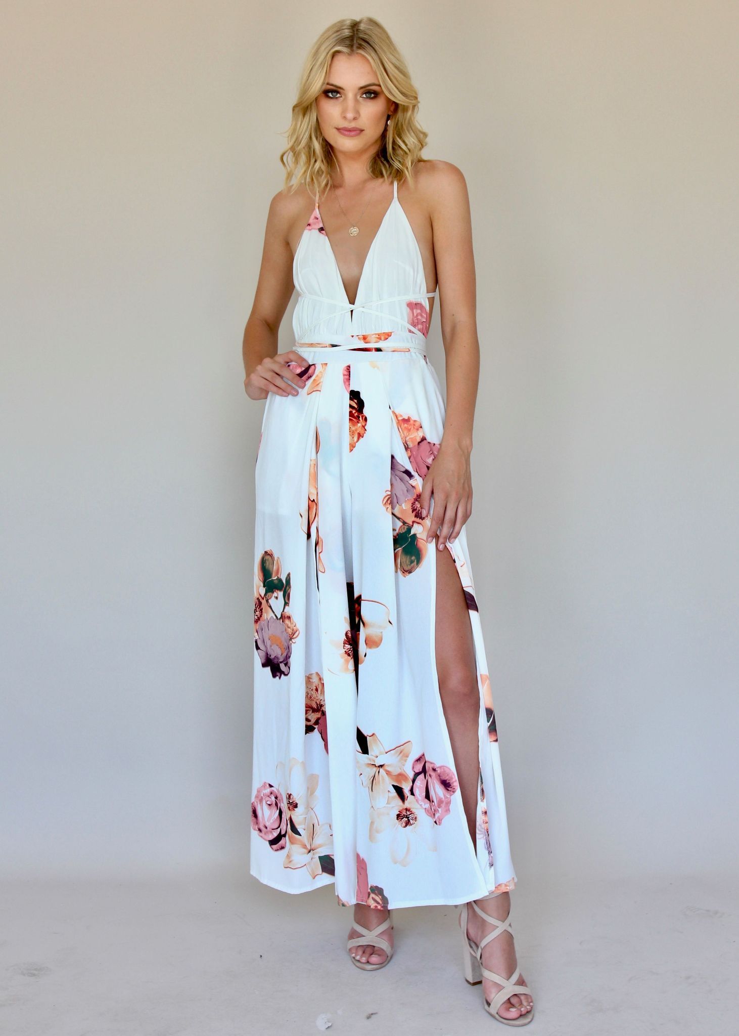 Karmen Halter Maxi Dress - Roses
