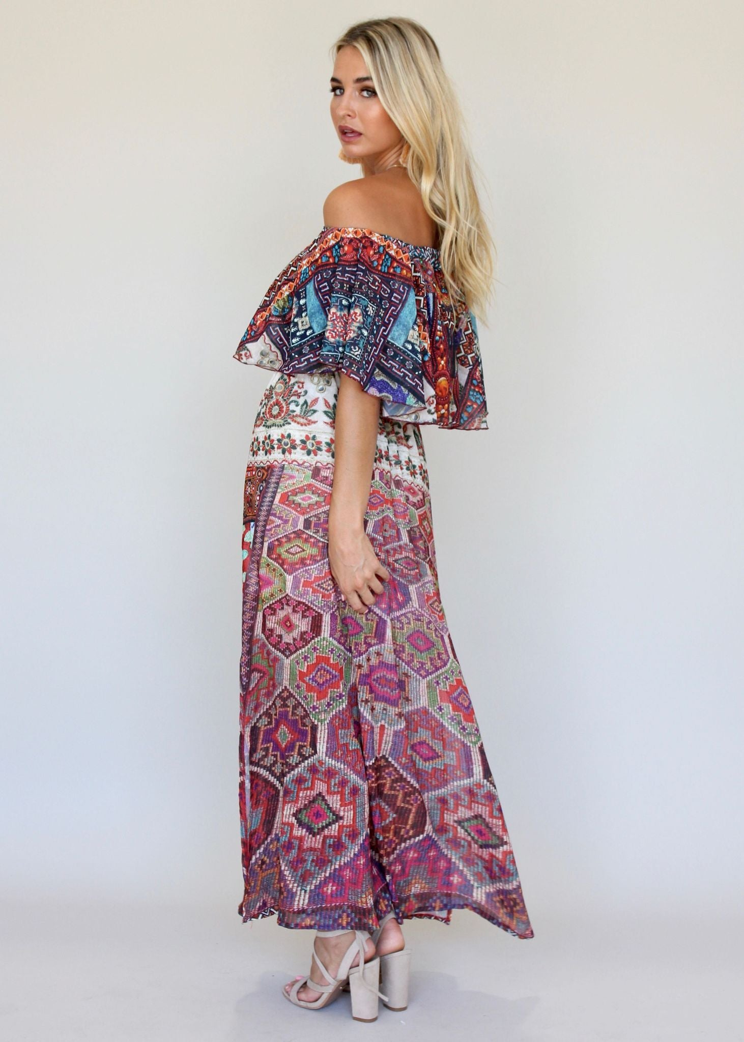 Night Sky Off Shoulder Dress - Moroccan